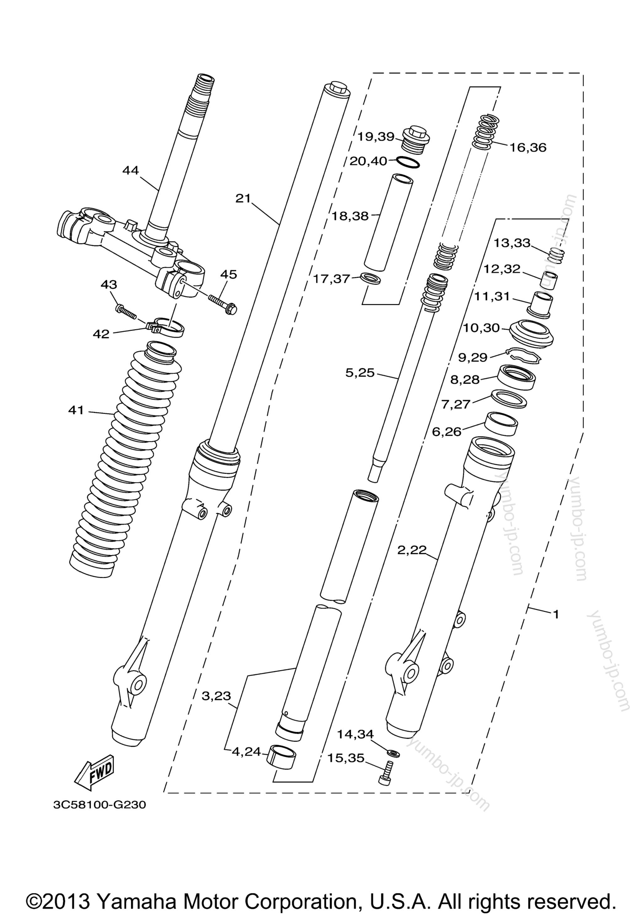 FRONT FORK для мотоциклов YAMAHA XT250 (XT250AC) CA 2011 г.