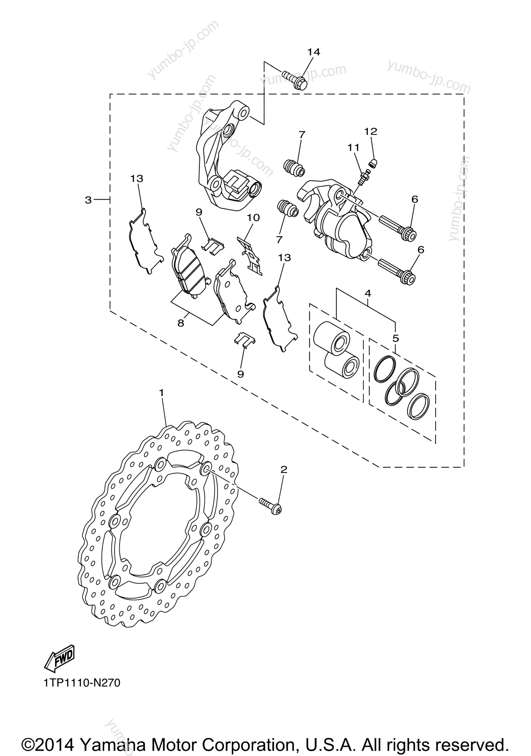 FRONT BRAKE CALIPER для мотоциклов YAMAHA BOLT R-SPEC (XVS95CEGR) 2014 г.