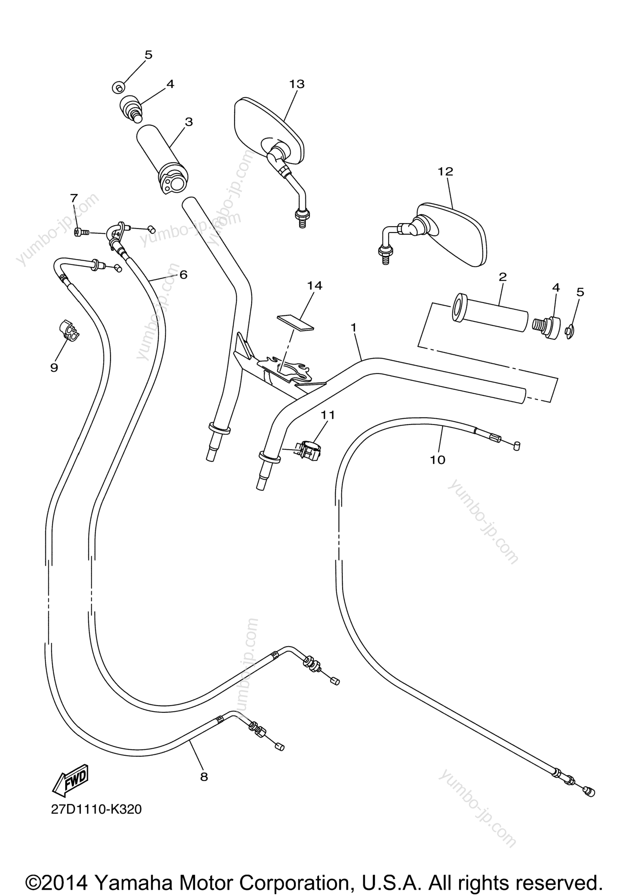 Steering Handle Cable для мотоциклов YAMAHA STRYKER (XVS13CFCS) CA 2015 г.