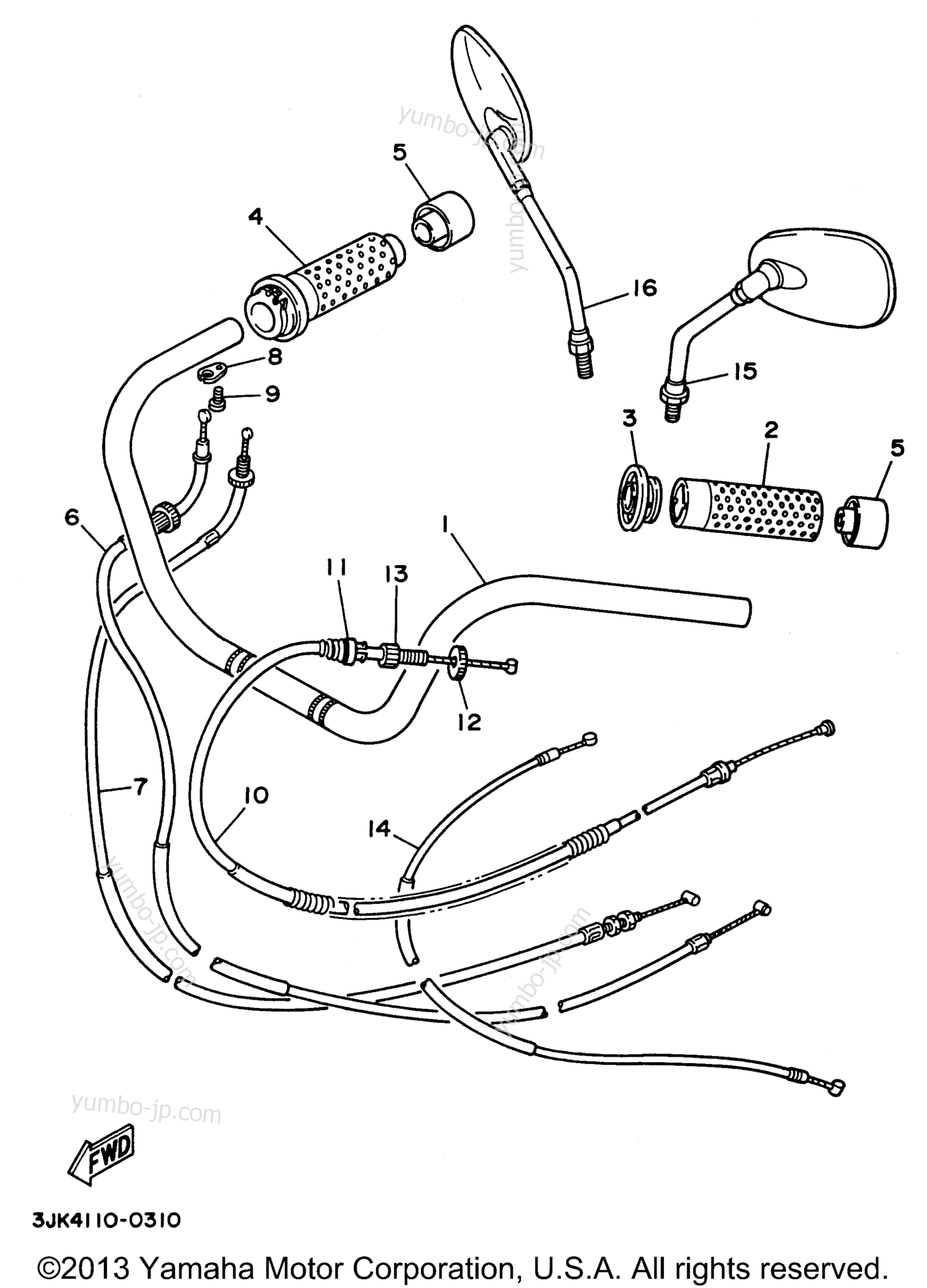 Steering Handle Cable для мотоциклов YAMAHA VIRAGO 750 (XV750HC1) CA 1996 г.