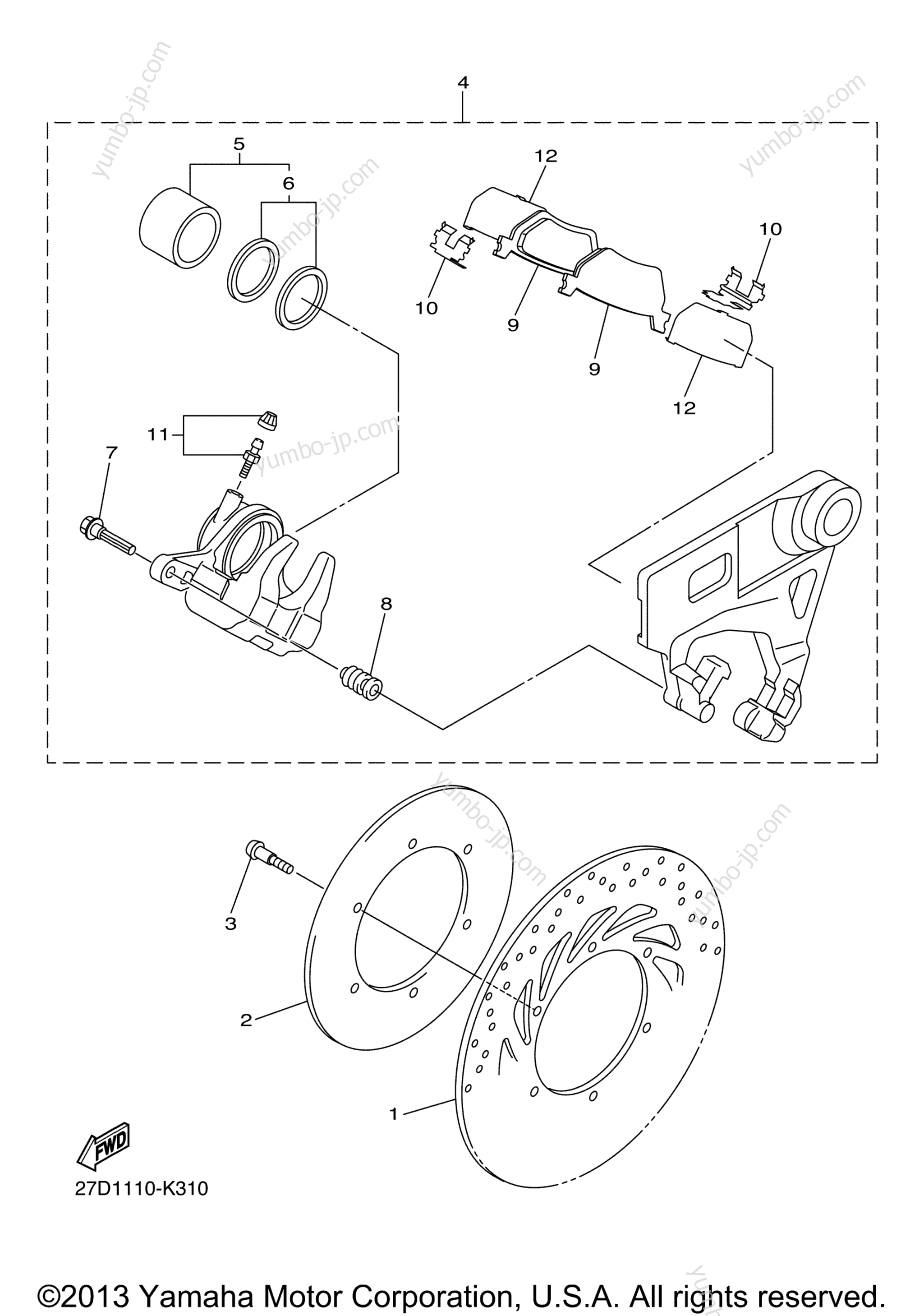 REAR BRAKE CALIPER for motorcycles YAMAHA STRYKER (XVS13CACO) CA 2011 year