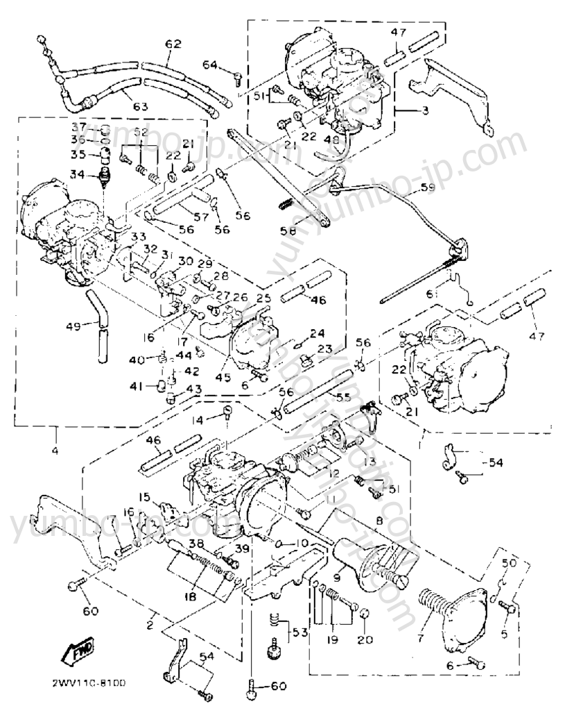 Carburetor (Non-California Model) для мотоциклов YAMAHA XVZ13DA 1990 г.