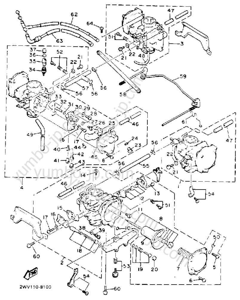 Carburetor (Non-California Model) для мотоциклов YAMAHA XVZ13DE 1993 г.