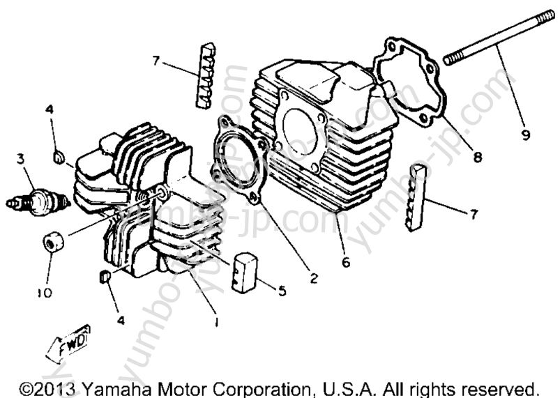 Блок цилиндров для мотоциклов YAMAHA Y-ZINGER (PW80B) 1991 г.