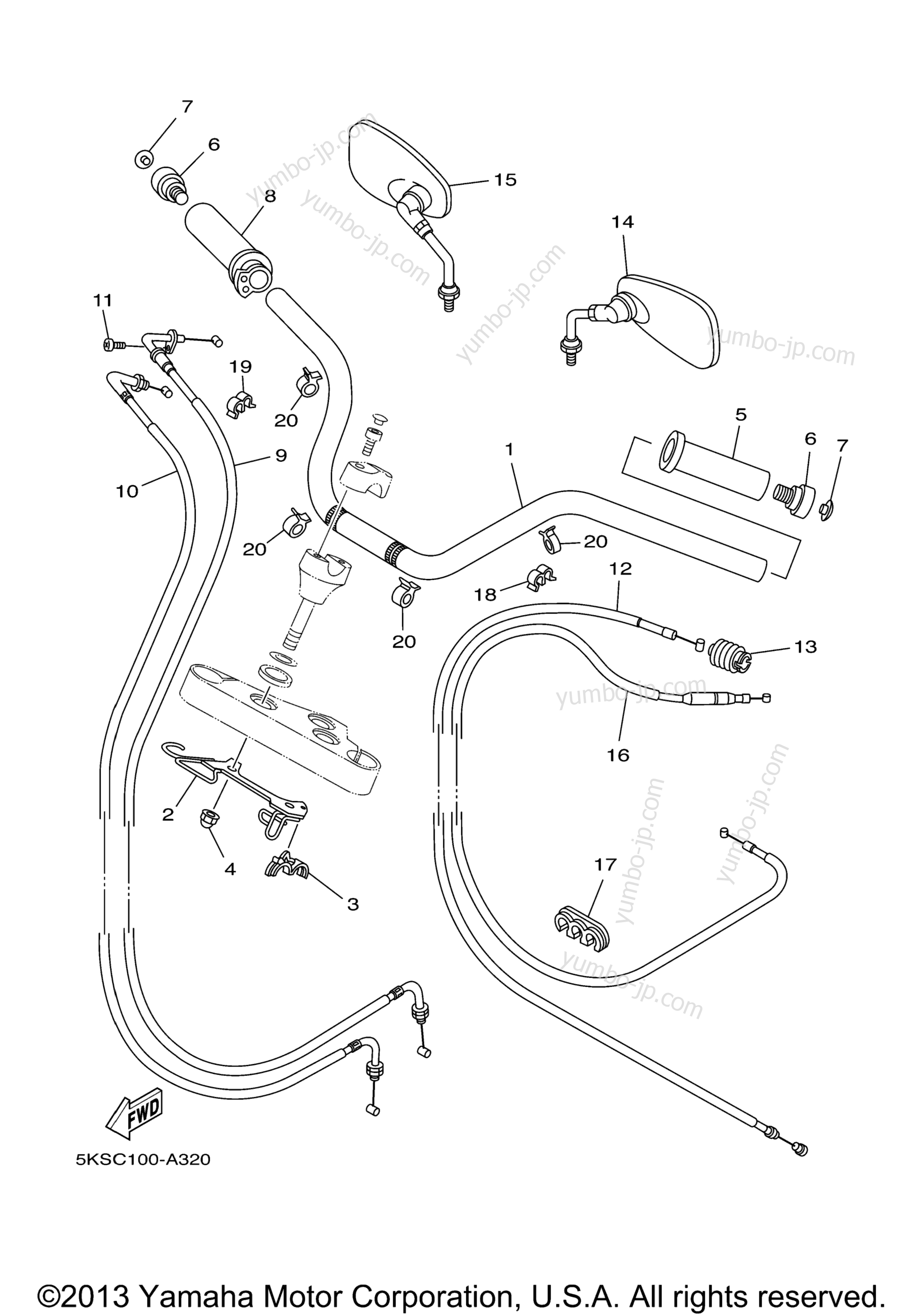 Steering Handle Cable for motorcycles YAMAHA V STAR 1100 SILVERADO (XVS11ATS) 2004 year