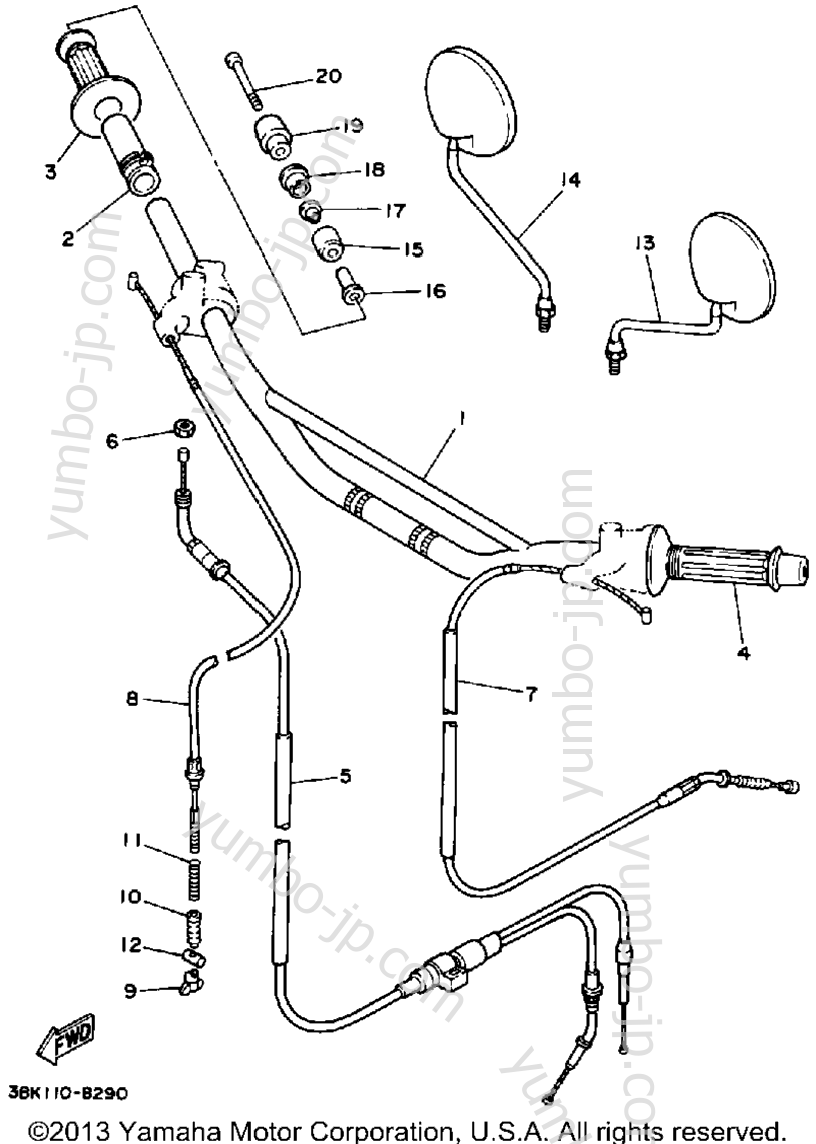Handlebar - Cable for motorcycles YAMAHA ENDURO (DT50A) 1990 year