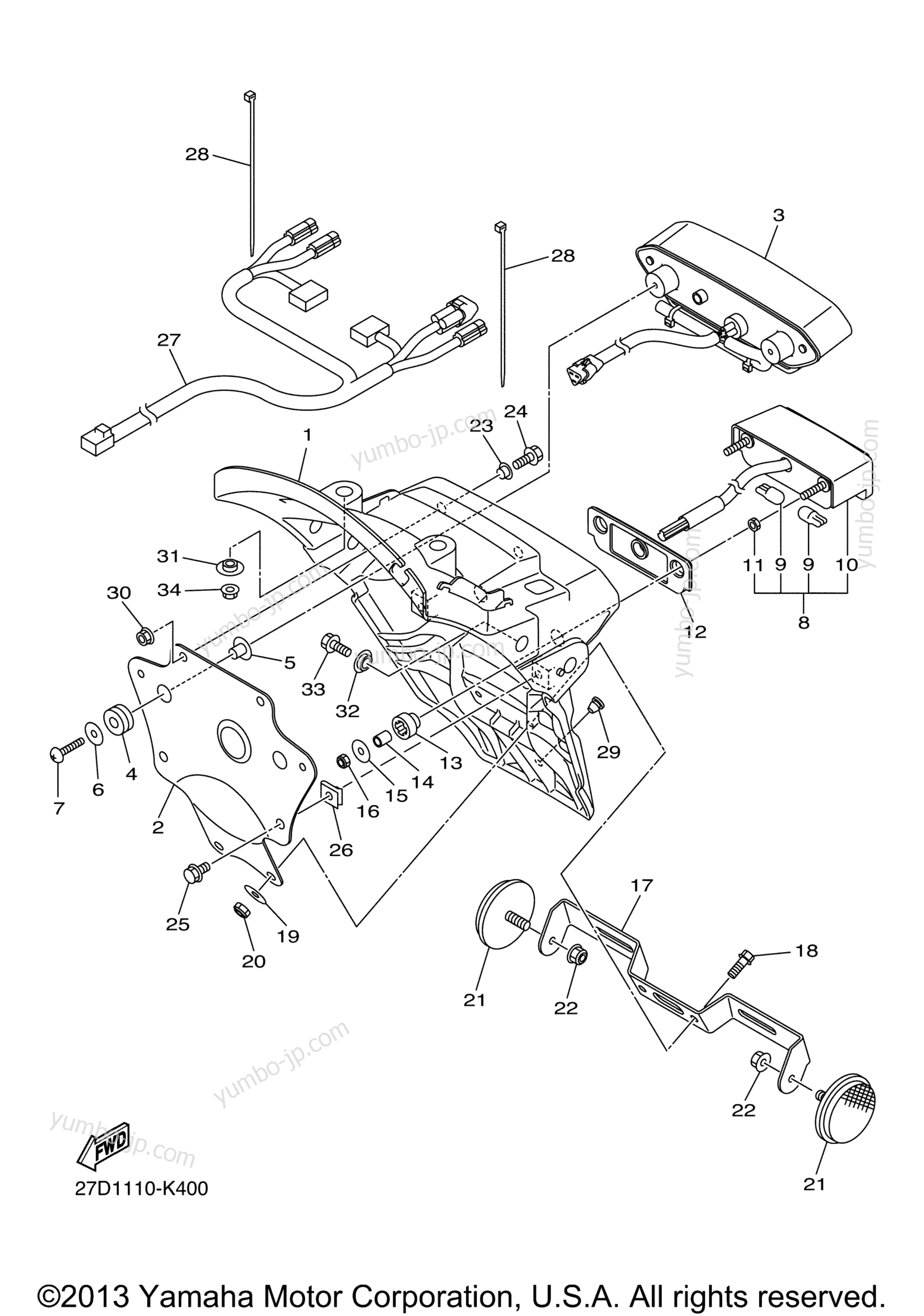 TAILLIGHT for motorcycles YAMAHA STRYKER (XVS13CACO) CA 2011 year