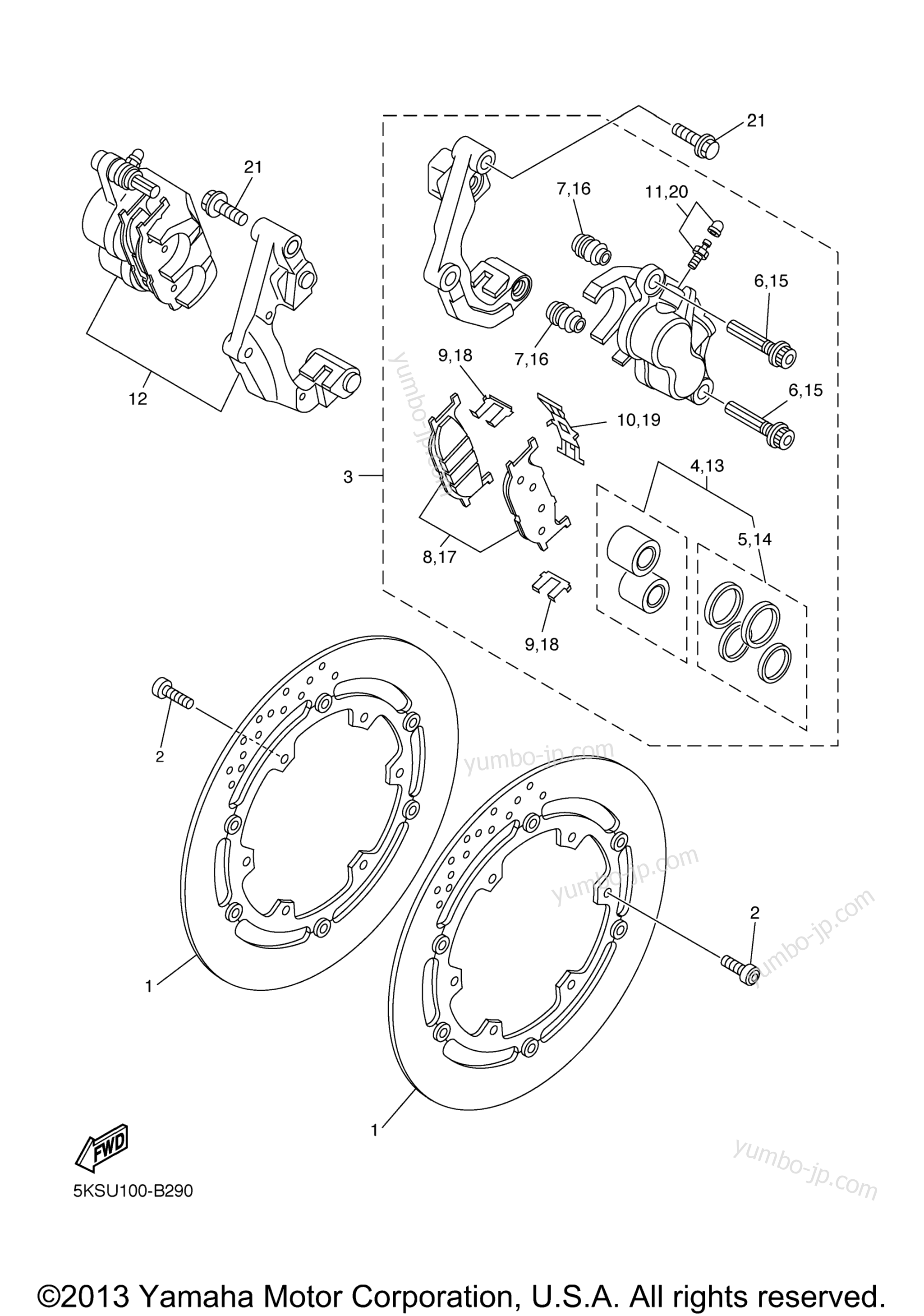 FRONT BRAKE CALIPER для мотоциклов YAMAHA V STAR 1100 SILVERADO (XVS11ATSC) CA 2004 г.