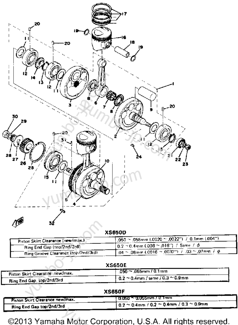 Crank - Piston Xs650d - E - E006501~ - F for motorcycles YAMAHA XS650E 1978 year