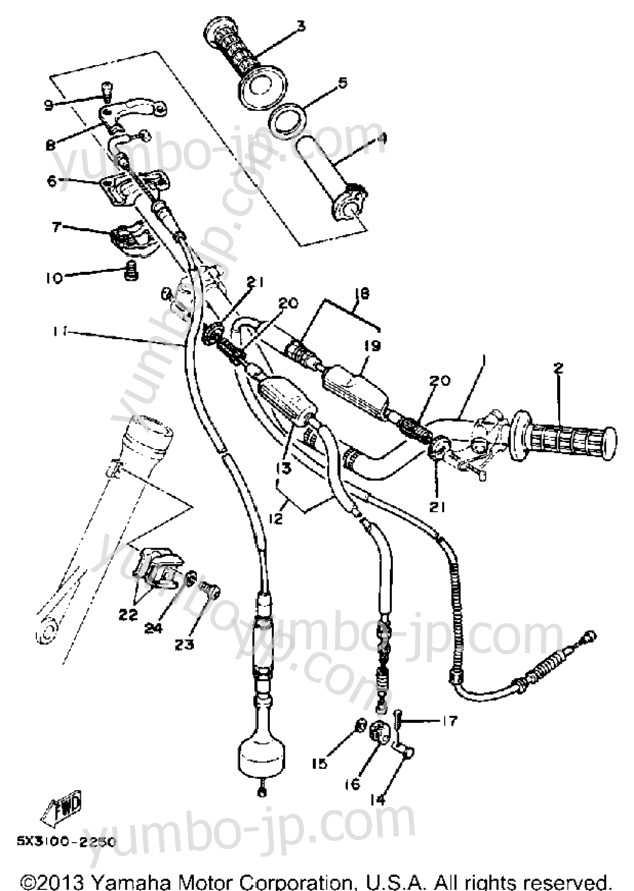 Handlebar - Cable for motorcycles YAMAHA YZ100J 1982 year