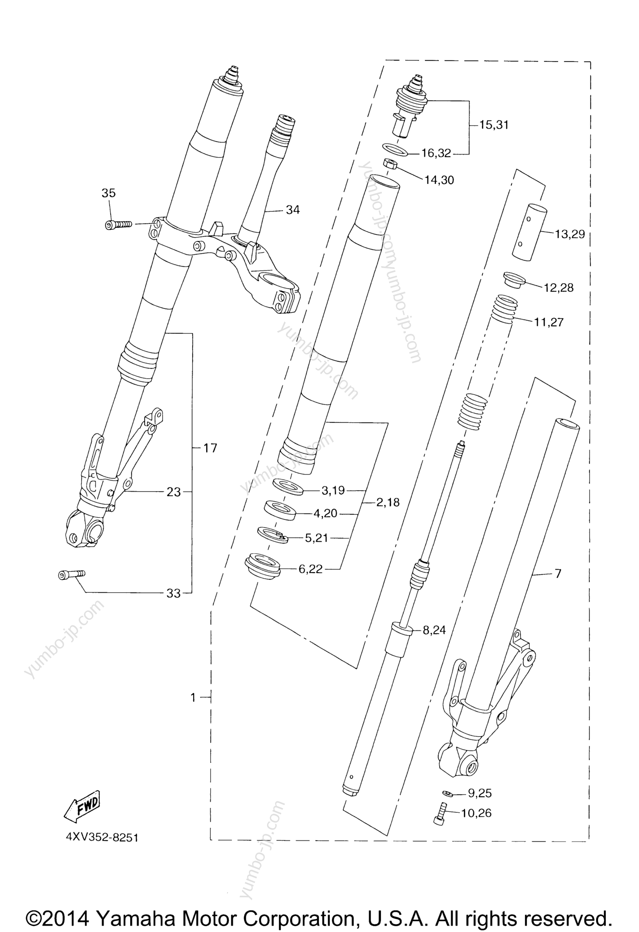 FRONT FORK для мотоциклов YAMAHA YZF-R1 (YZFR1SN) 2001 г.