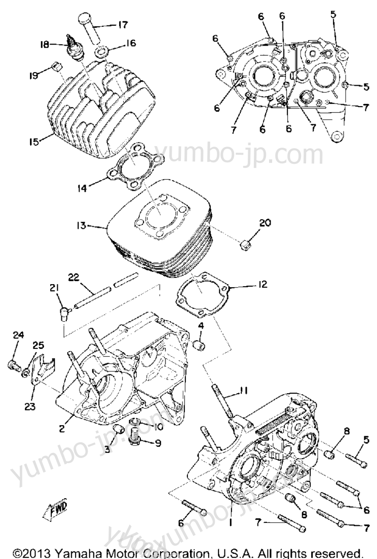 Crankcase - Cylinder для мотоциклов YAMAHA RS100C 1976 г.