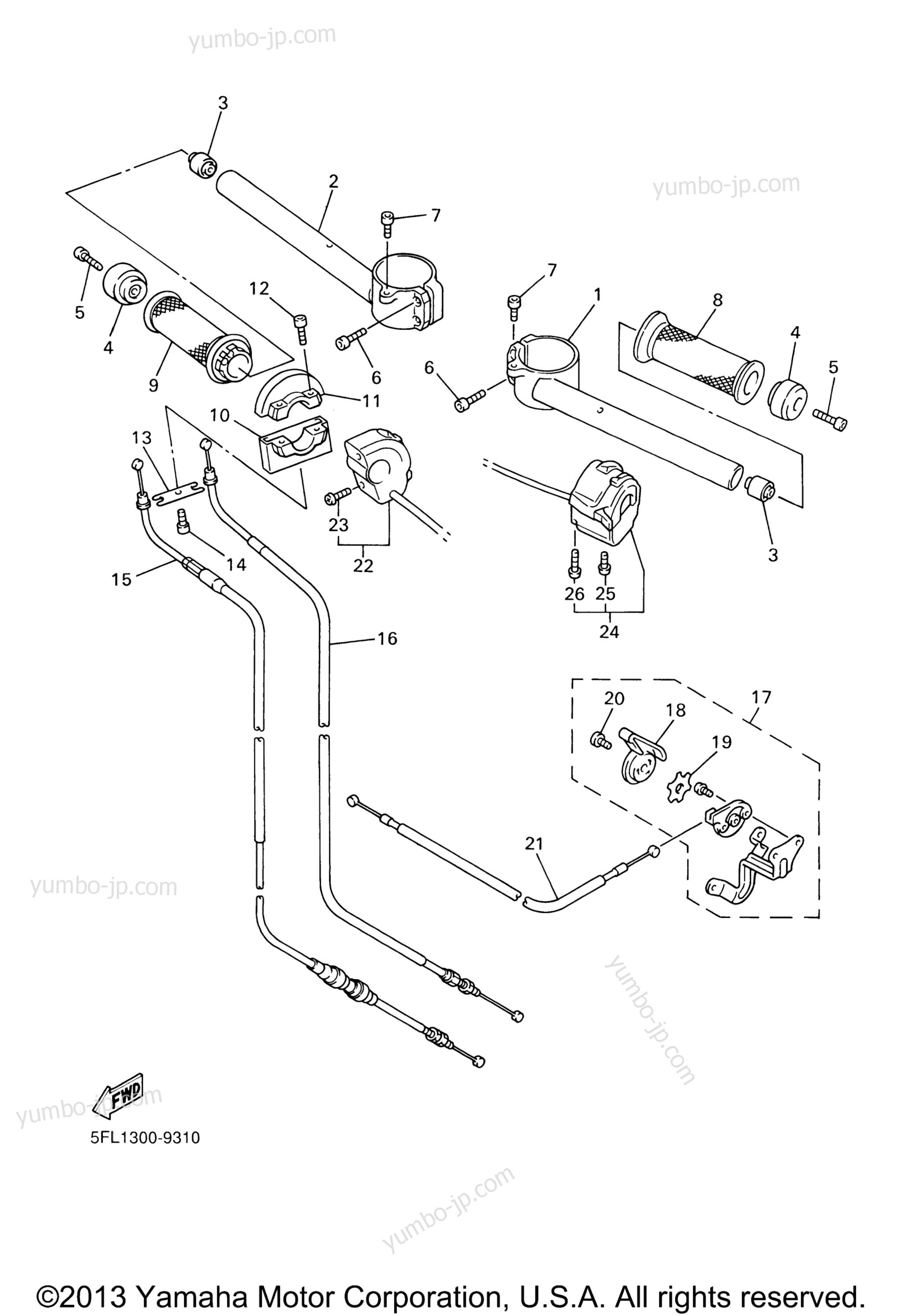 Steering Handle Cable для мотоциклов YAMAHA YZFR7 (YZFR7L) 1999 г.