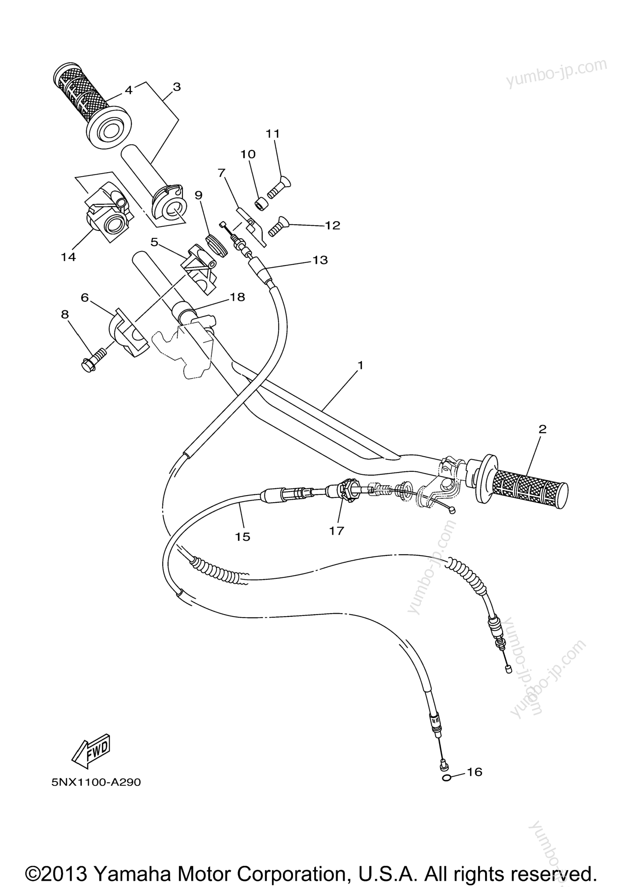 Steering Handle Cable для мотоциклов YAMAHA YZ250 (YZ250R) 2003 г.