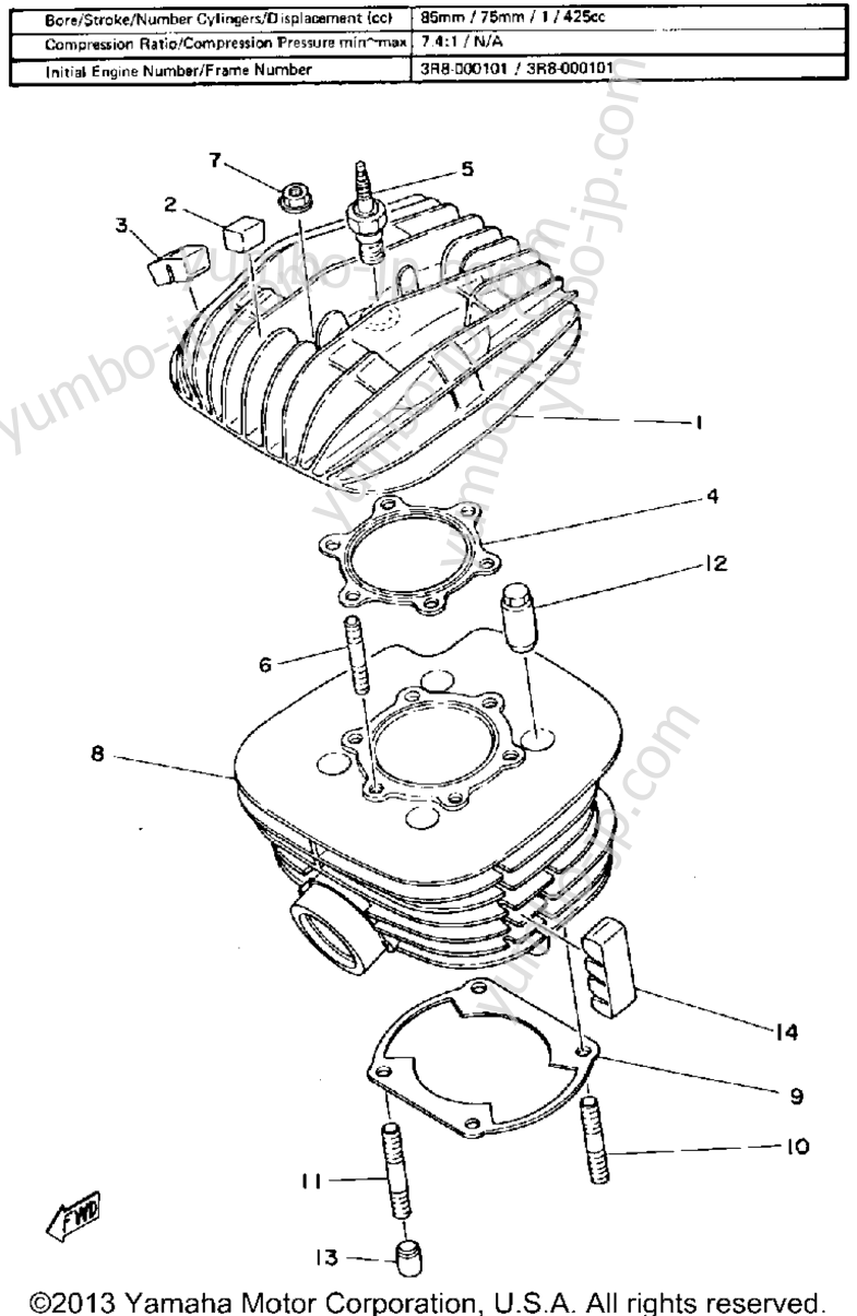 CYLINDER for motorcycles YAMAHA IT425G 1980 year