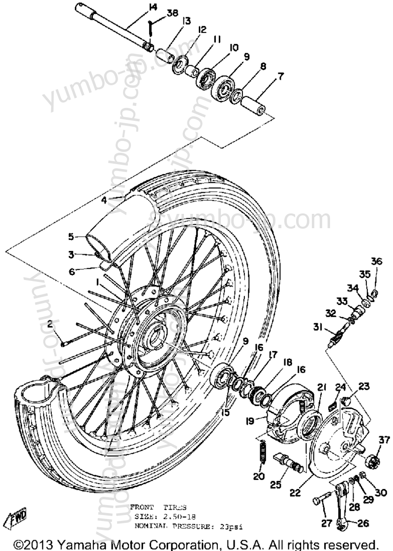 FRONT WHEEL for motorcycles YAMAHA RS100B 1975 year