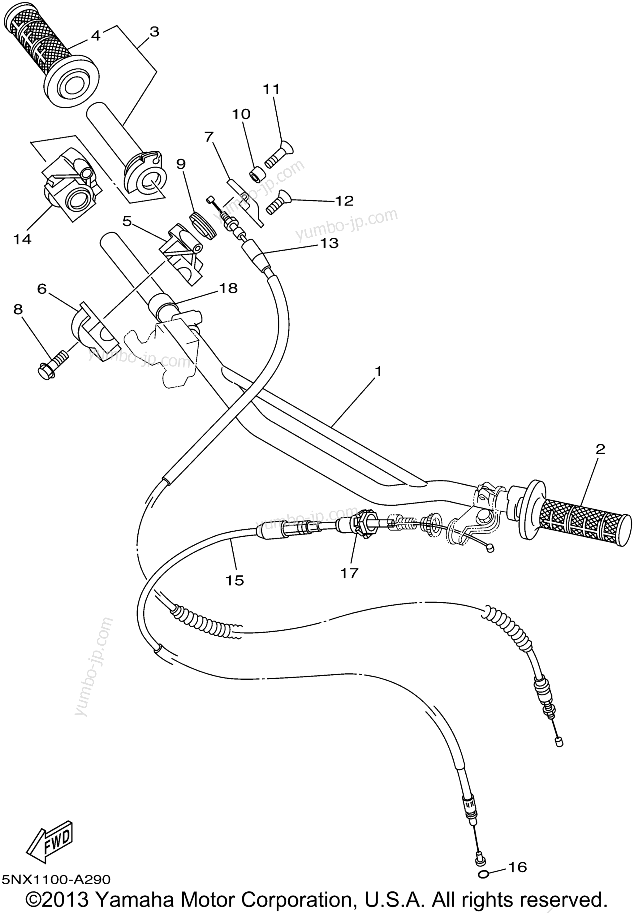 Steering Handle Cable для мотоциклов YAMAHA YZ250 (YZ250P) 2002 г.
