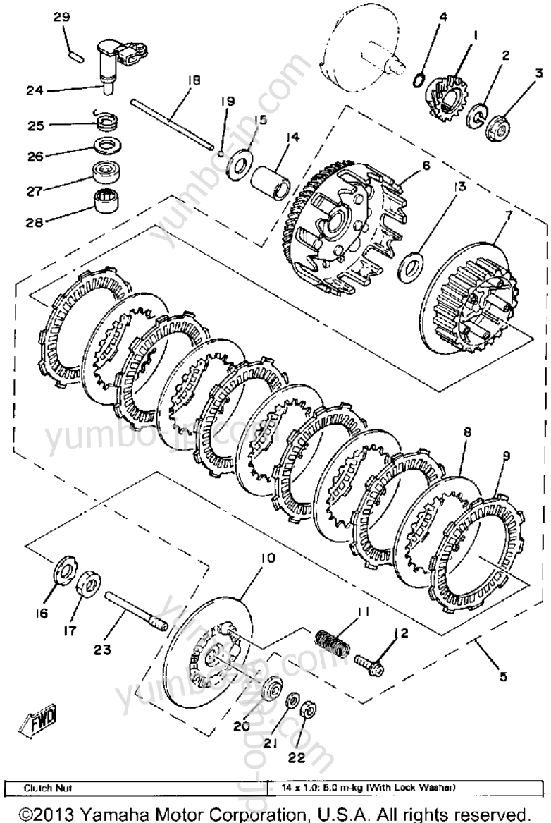 Устройство сцепления для мотоциклов YAMAHA IT175H 1981 г.