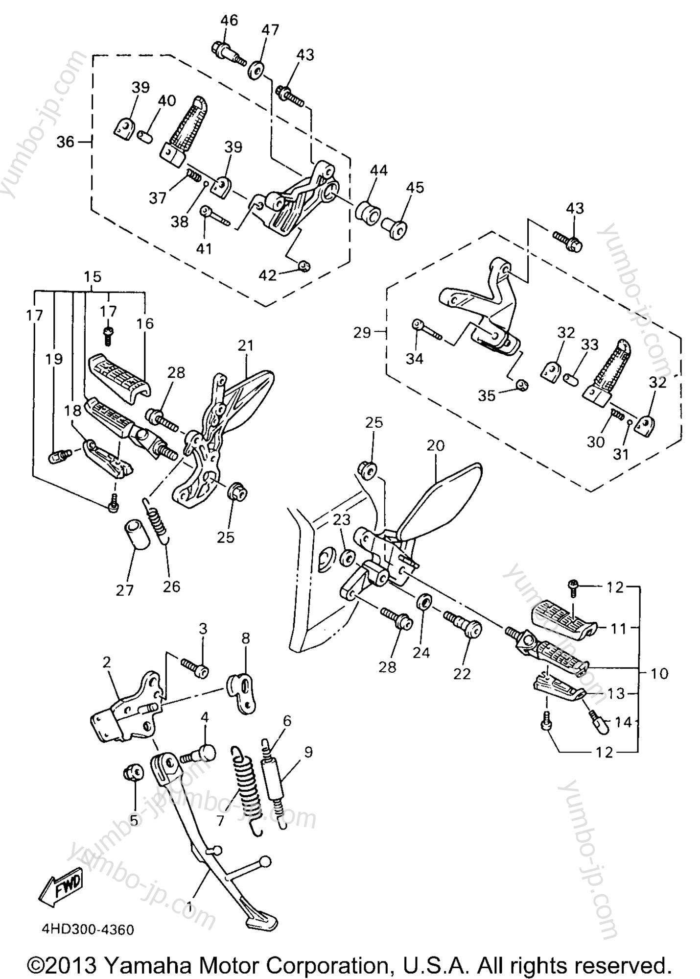 Stand Footrest for motorcycles YAMAHA YZF750 (YZF750RJ) 1997 year