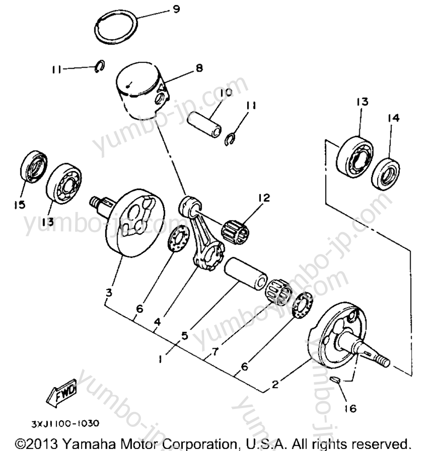 Crankshaft - Piston for motorcycles YAMAHA YZ125E 1993 year