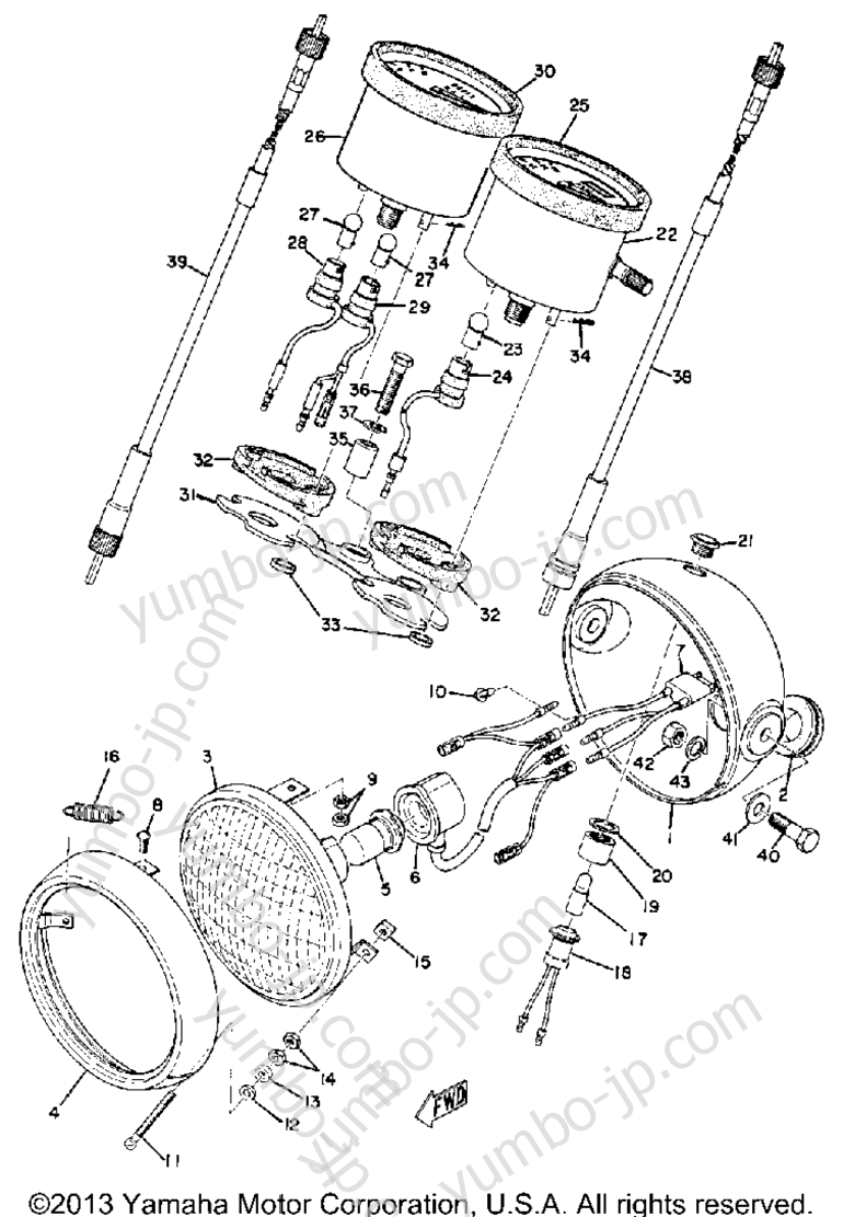 Head Lamp, Speedometer & Tachometer для мотоциклов YAMAHA AT1E 1969 г.