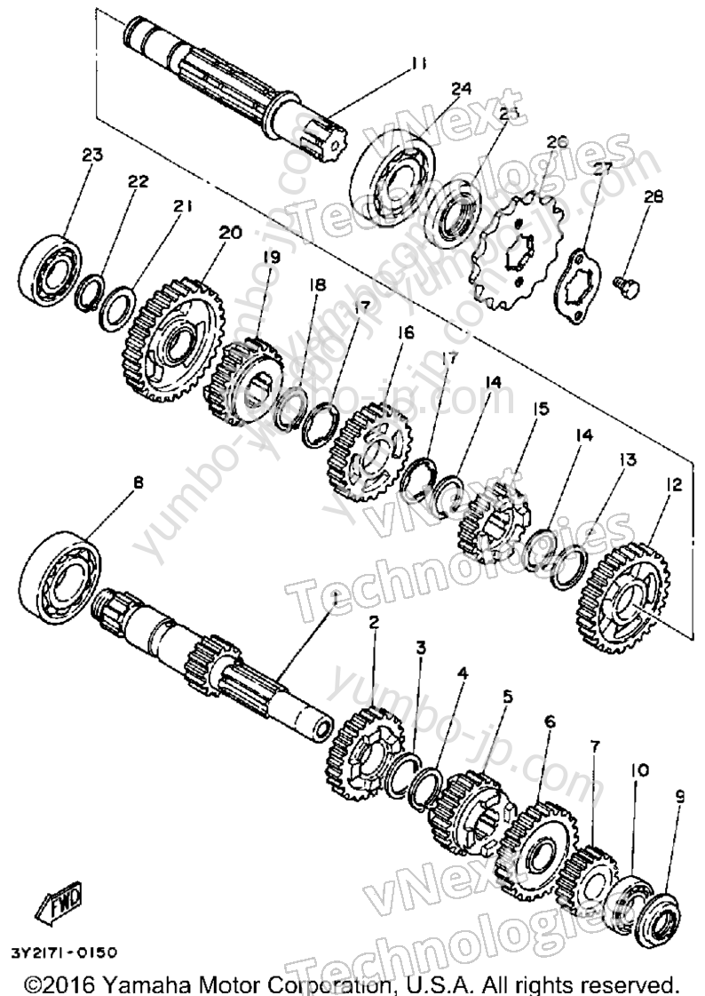 TRANSMISSION для мотоциклов YAMAHA XT250 (XT250G_198) 1980 г.