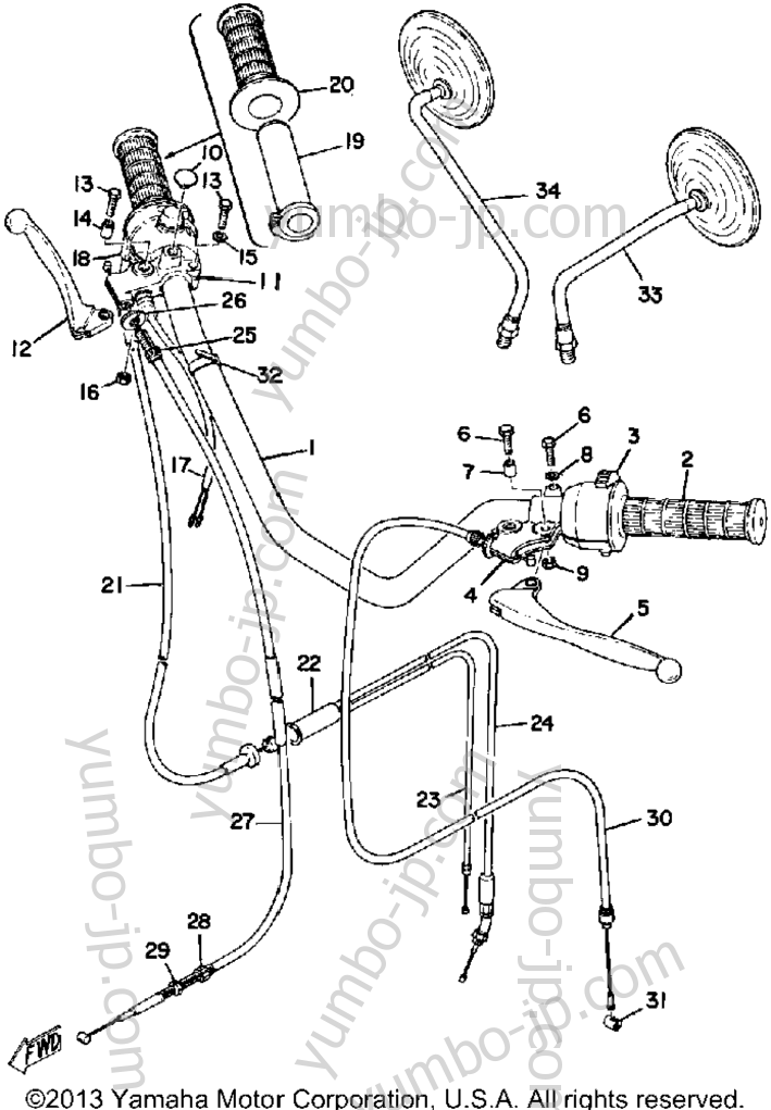 Handle - Wire for motorcycles YAMAHA RS100B 1975 year