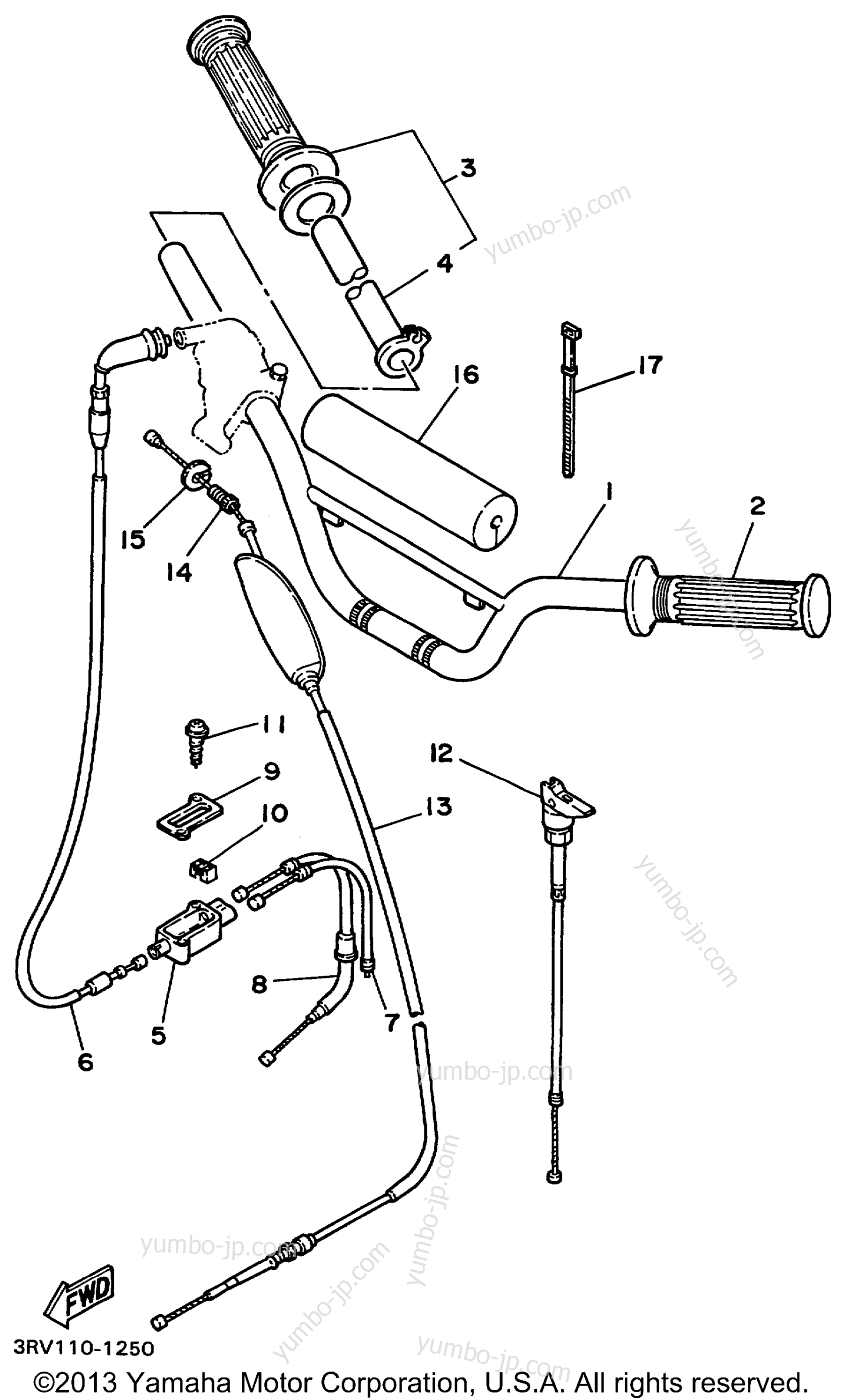 Steering Handle - Cable для мотоциклов YAMAHA PW80 (PW80L1) 1999 г.