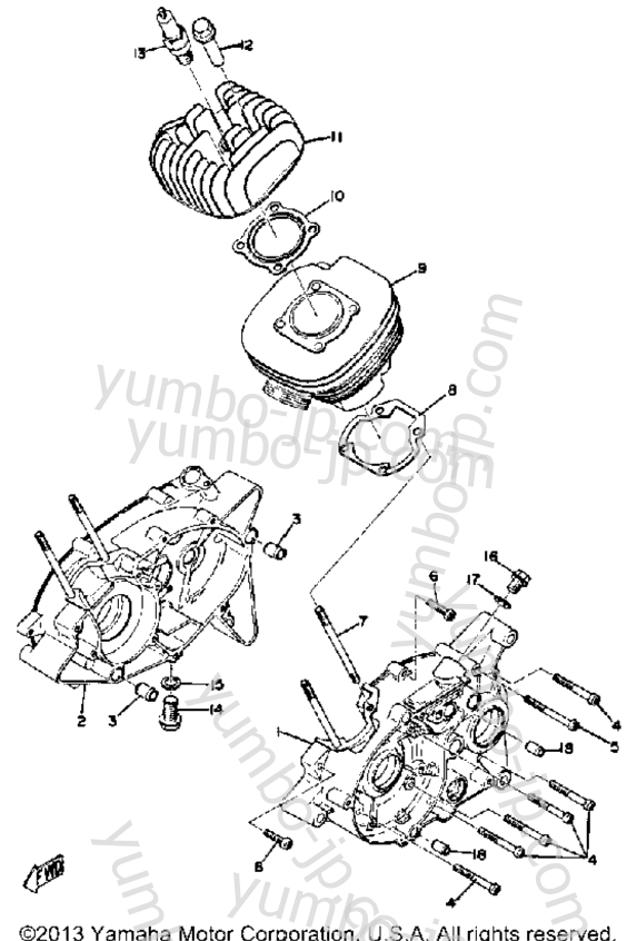 Cylinder - Crankcase for motorcycles YAMAHA TY80A 1974 year