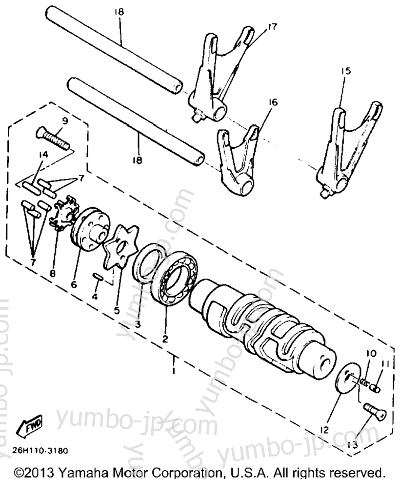 Shift Cam Fork для мотоциклов YAMAHA V-MAX 1200 (VMX12A) 1990 г.