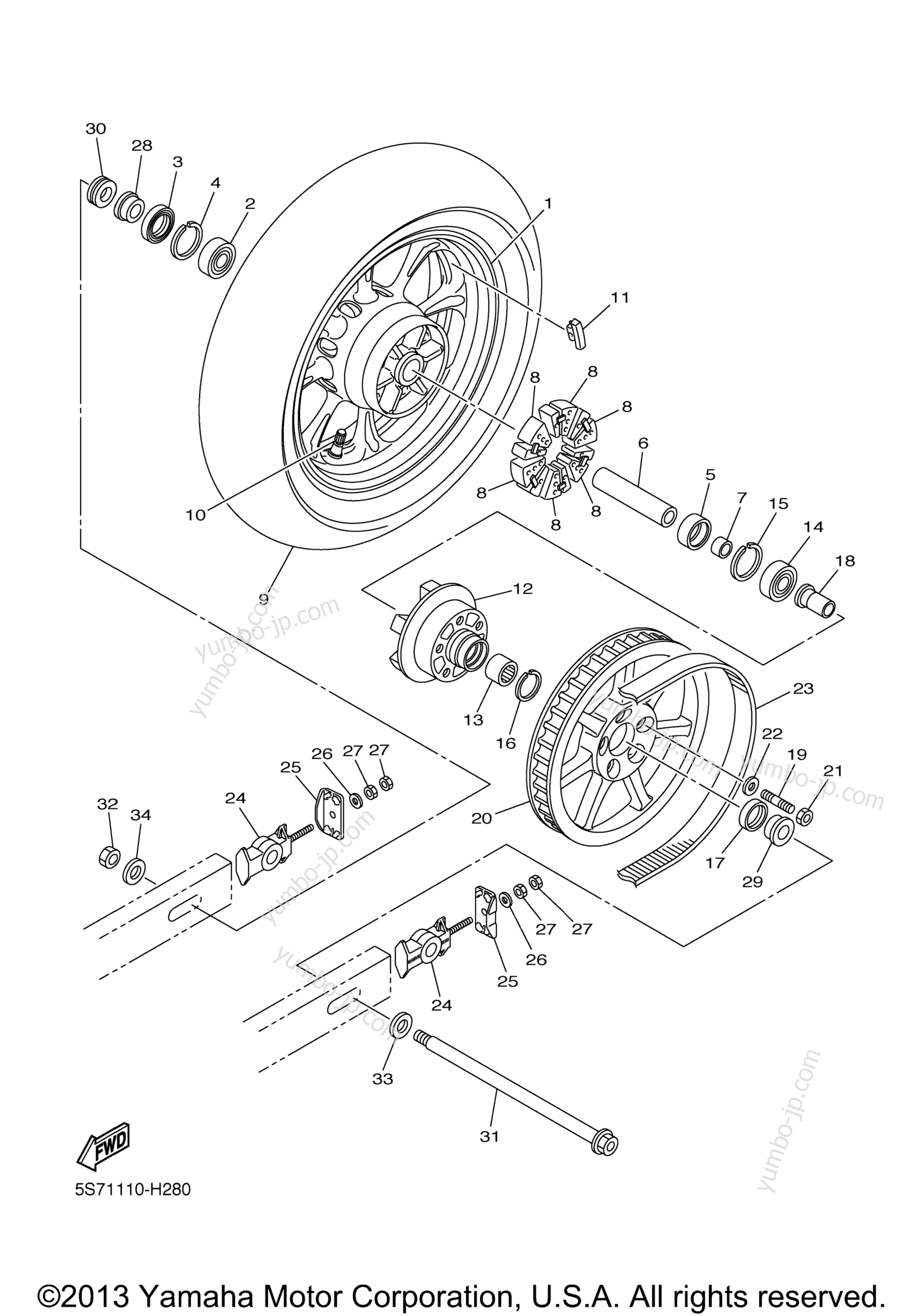 REAR WHEEL для мотоциклов YAMAHA V STAR 950 (XVS95ER) 2014 г.