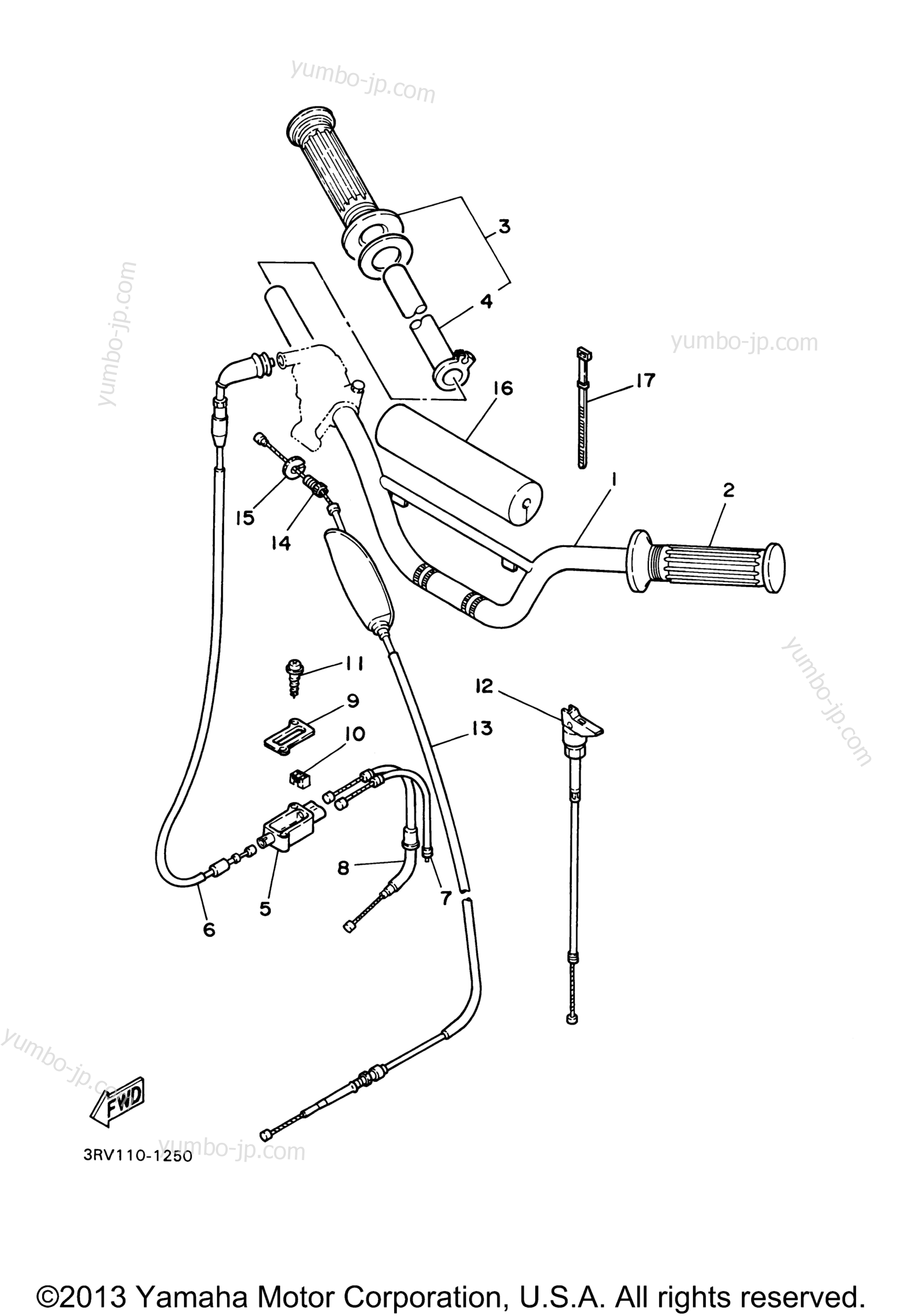 Steering Handle Cable для мотоциклов YAMAHA PW80 (PW80R) 2003 г.
