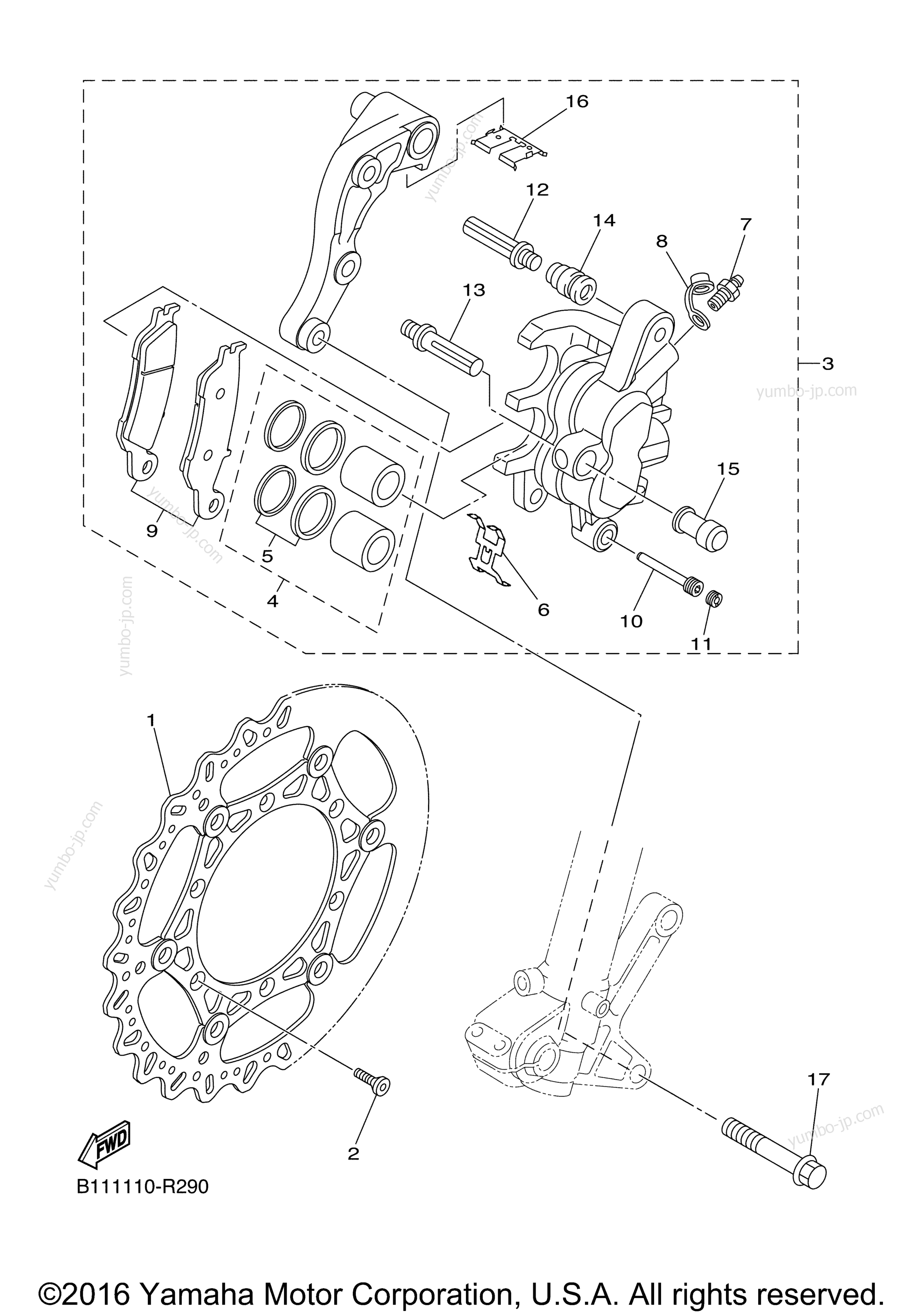 FRONT BRAKE CALIPER for motorcycles YAMAHA YZ125 (YZ125H2) 2017 year