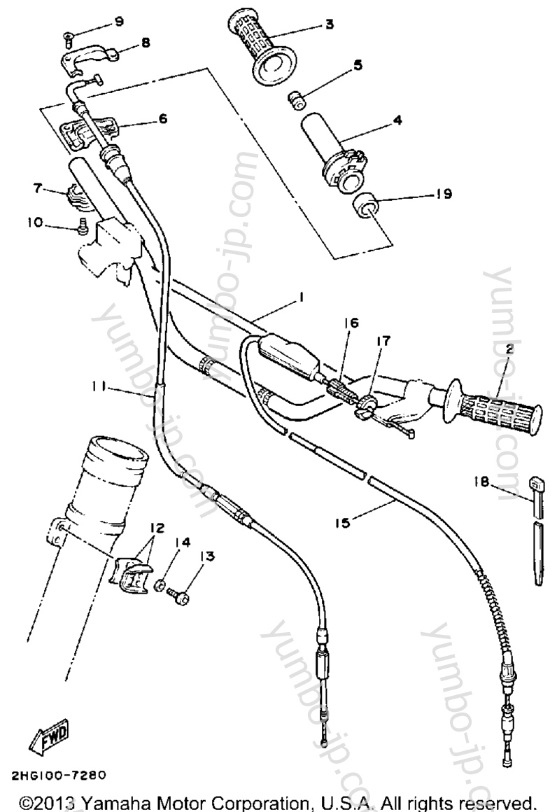 Handlebar-Cable для мотоциклов YAMAHA YZ125U 1988 г.