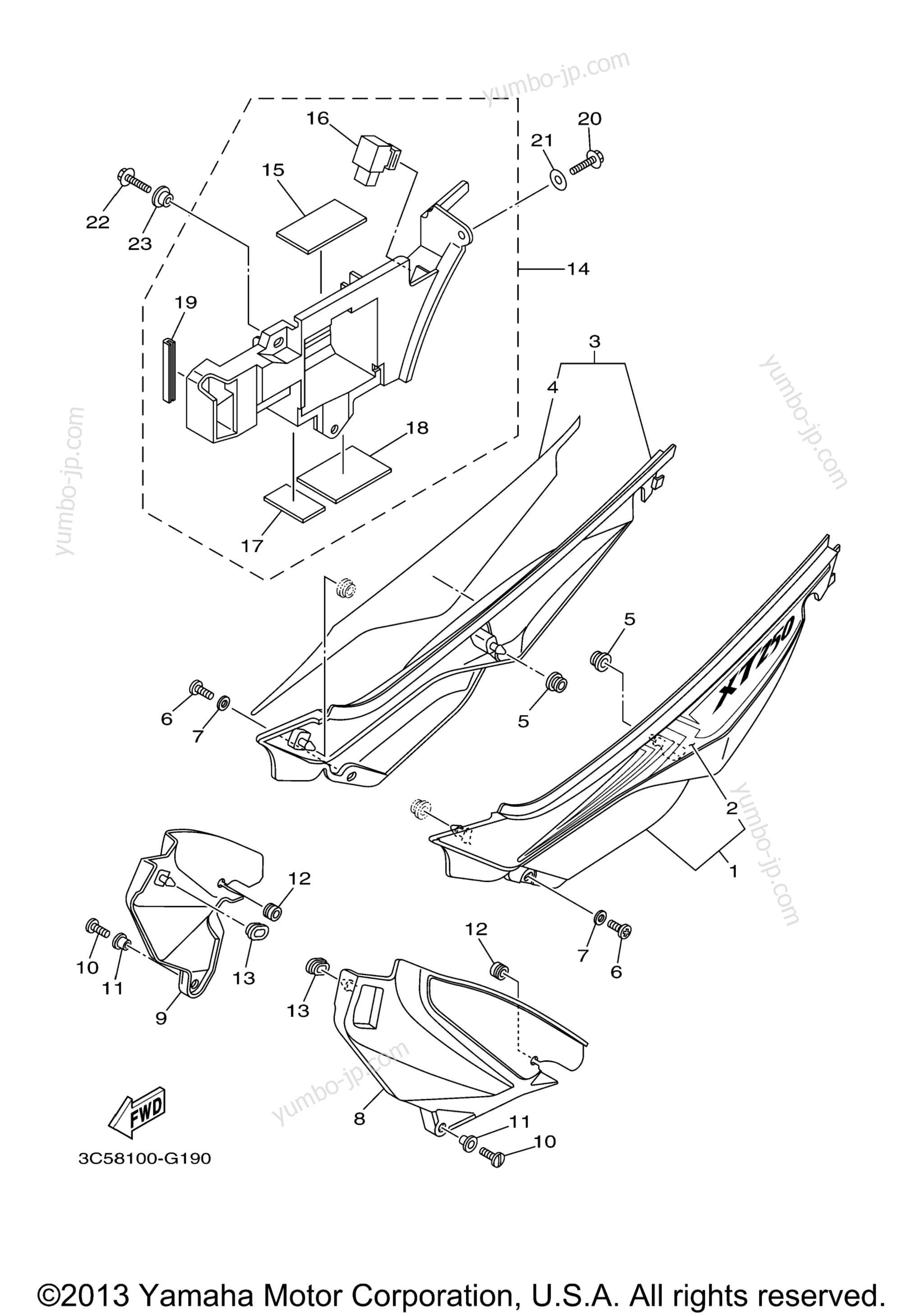 SIDE COVER for motorcycles YAMAHA XT250 (XT250YC) CA 2009 year