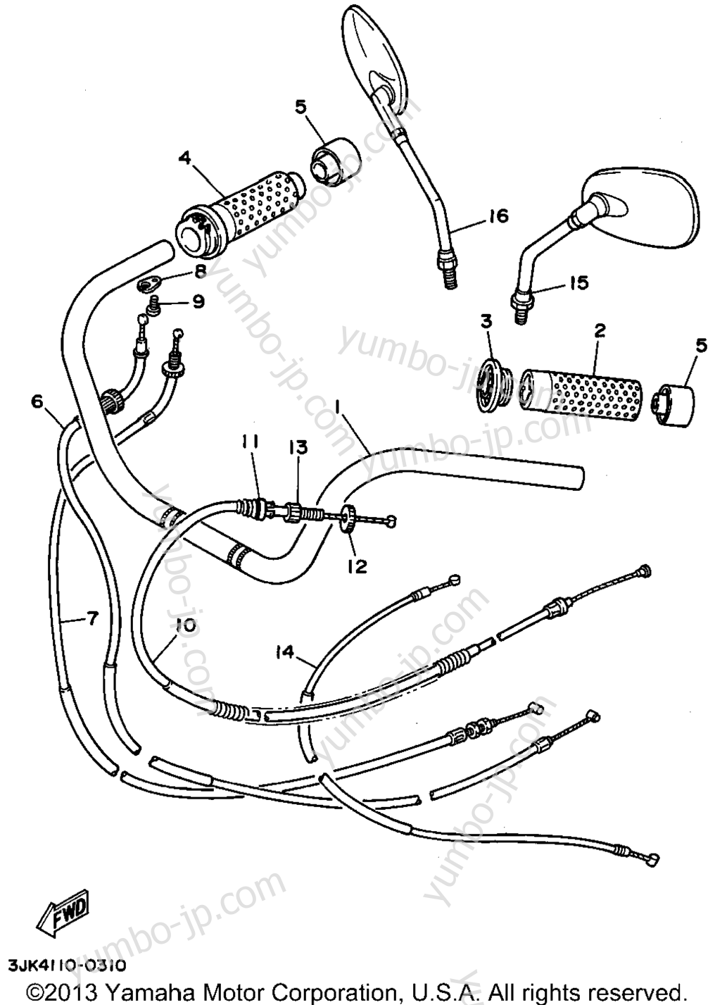 Steering Handle Cable для мотоциклов YAMAHA VIRAGO 750 (XV750FC) CA 1994 г.