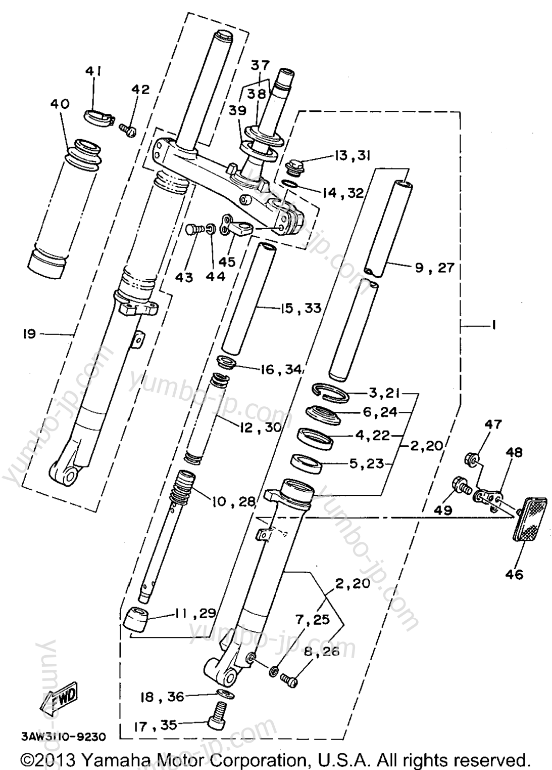 FRONT FORK для мотоциклов YAMAHA TRAILWAY (TW200F) 1994 г.