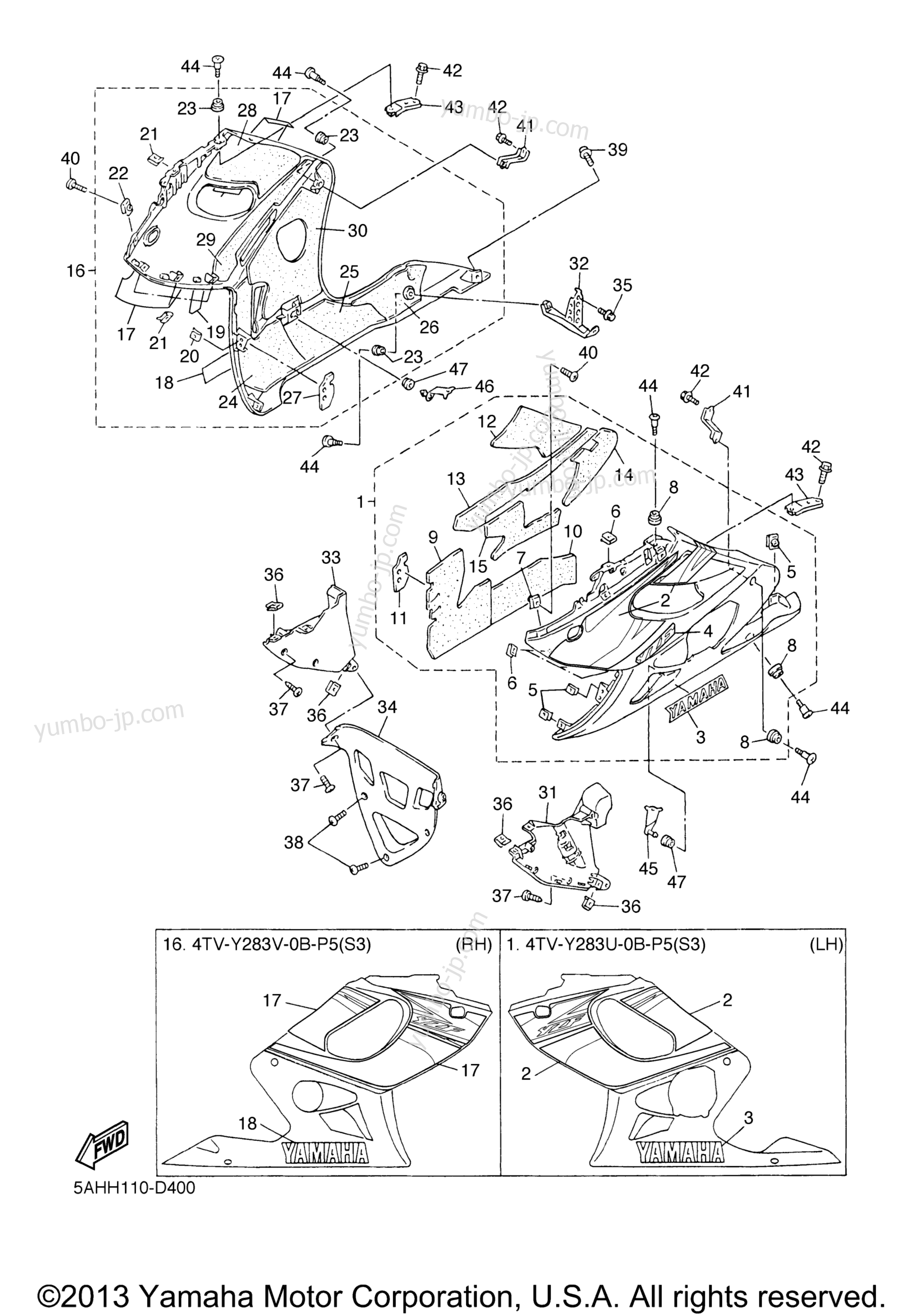 Cowling 2 for motorcycles YAMAHA YZF600R (YZF600RT) 2005 year