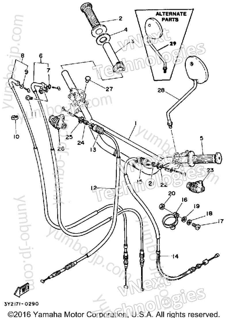 Handlebar Cable для мотоциклов YAMAHA XT250 (XT250G_198) 1980 г.