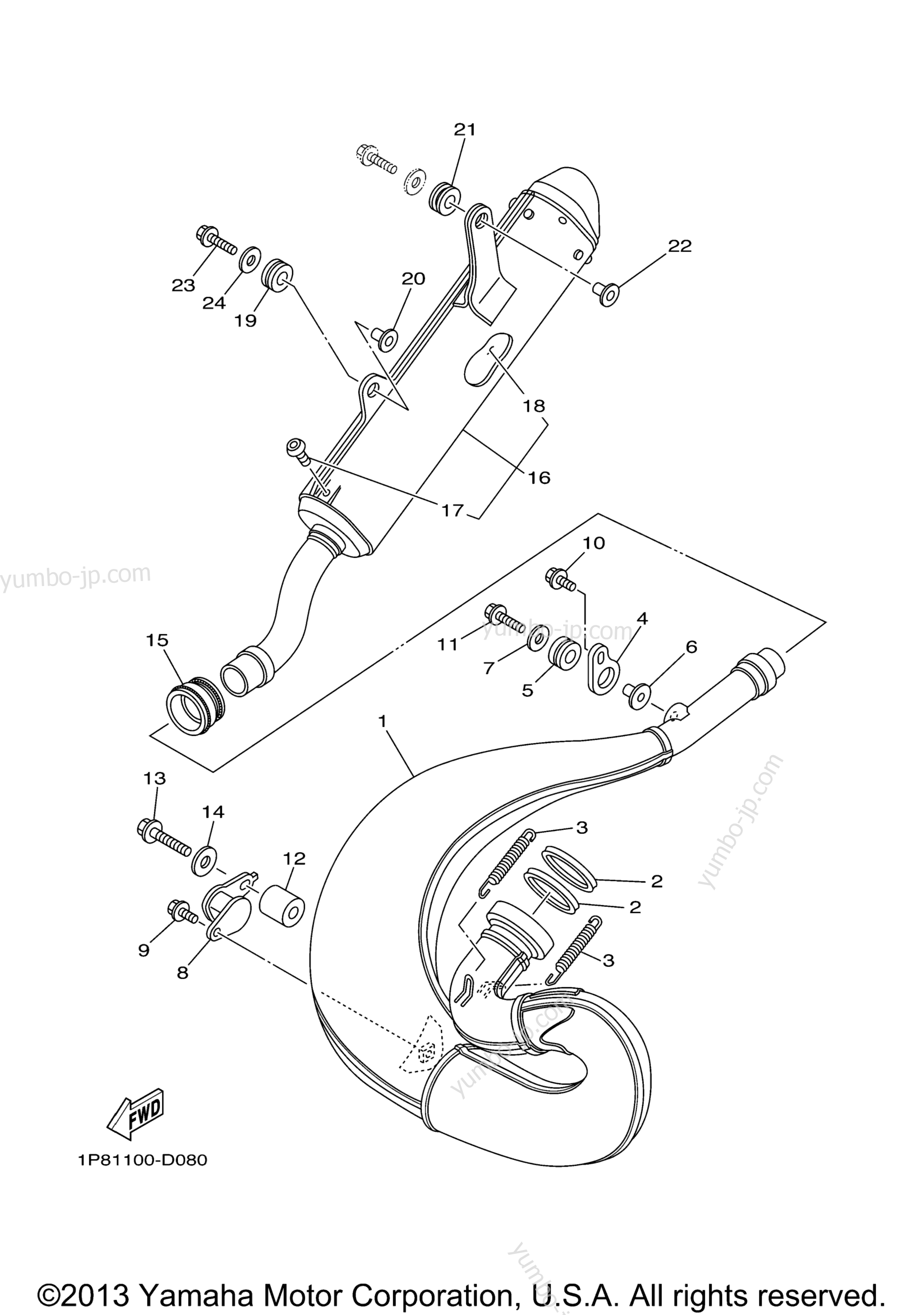 Exhaust для мотоциклов YAMAHA YZ250 (YZ250W1) 2007 г.