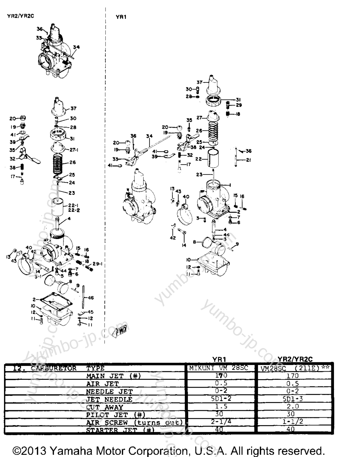 CARBURETOR for motorcycles YAMAHA YR1 1967 year