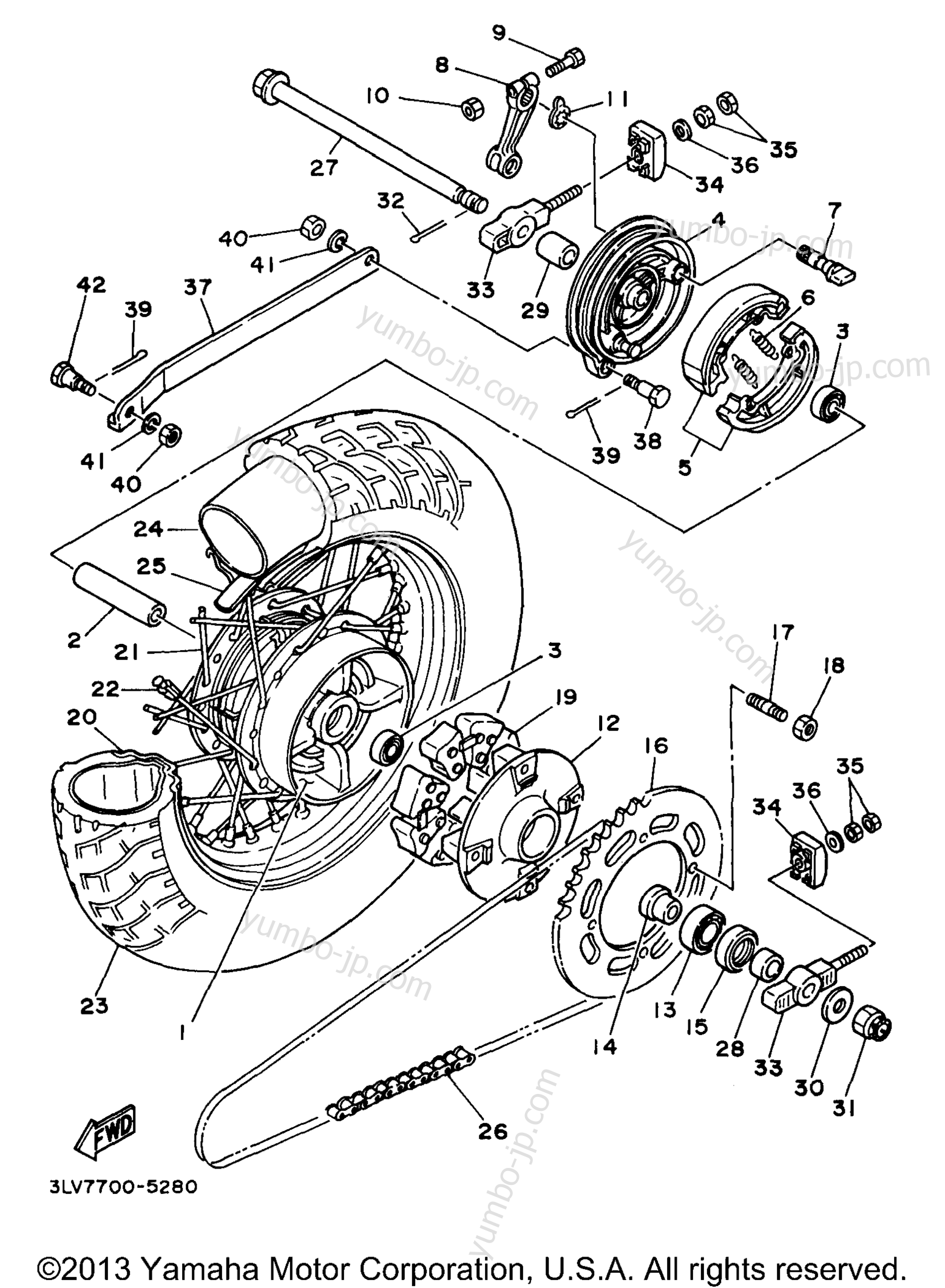 REAR WHEEL for motorcycles YAMAHA VIRAGO 250 (XV250L) 1999 year