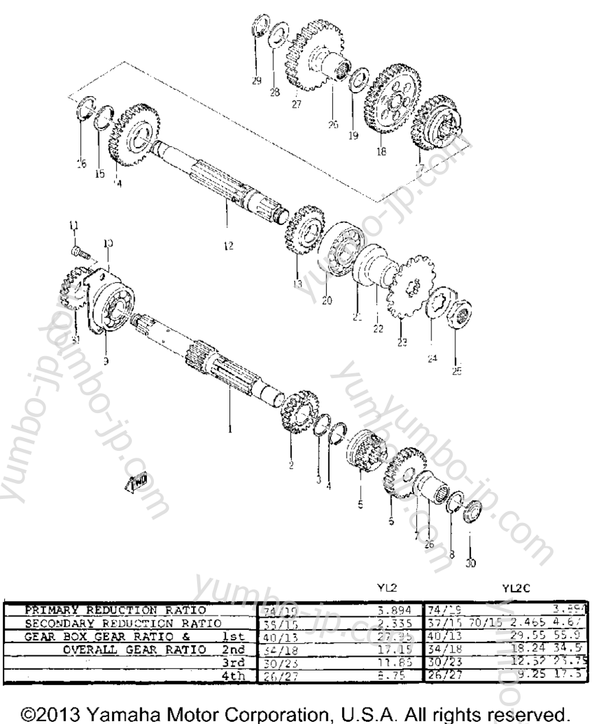 TRANSMISSION for motorcycles YAMAHA YL2C YL2CM (YL2C_67_TR) 1967 year