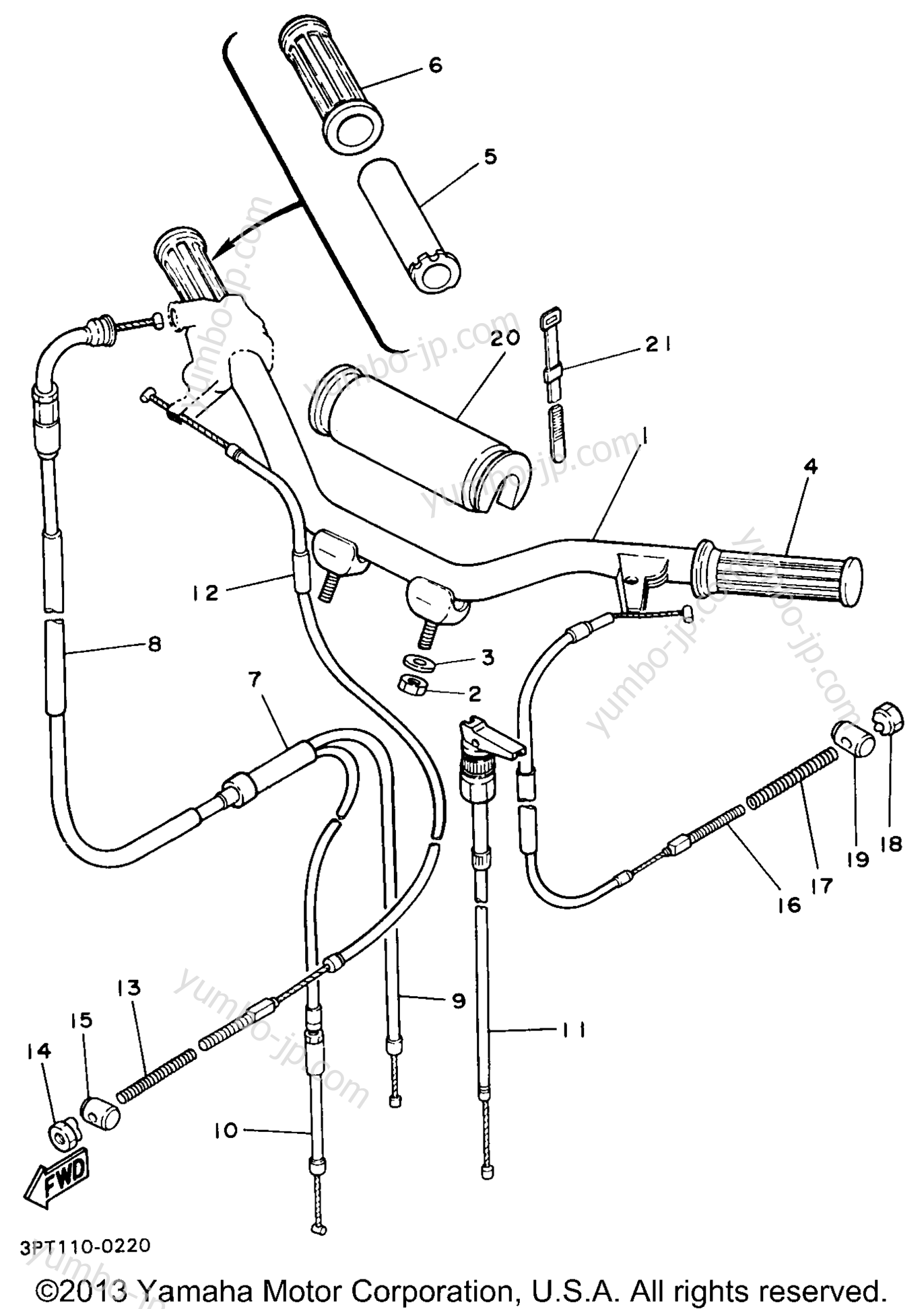 Steering Handle - Cable для мотоциклов YAMAHA PW50J1 1997 г.