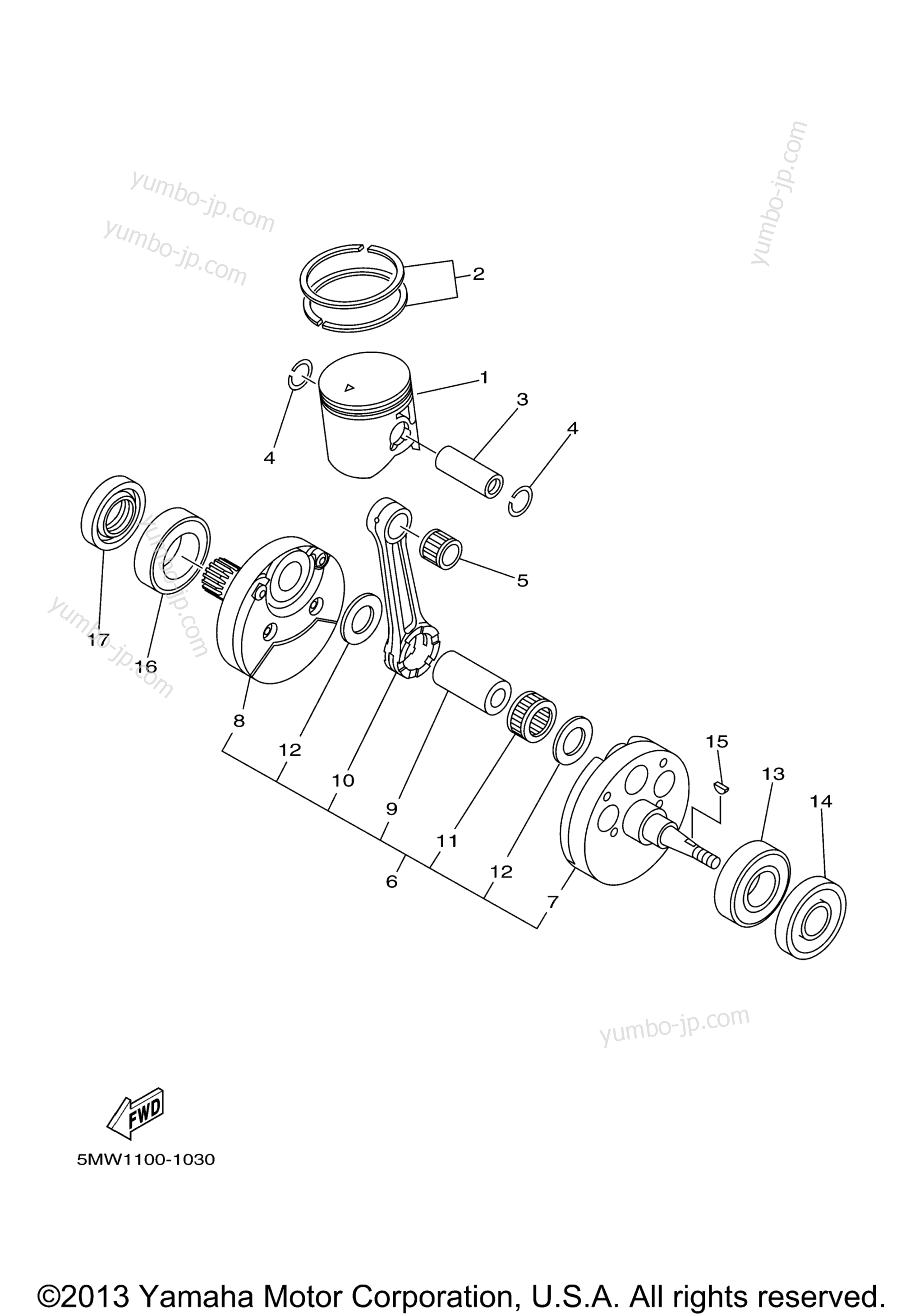 Коленвал и поршневая группа для мотоциклов YAMAHA YZ250 (YZ250W1) 2007 г.