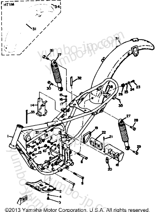 Frame, Rear Cushion & Rear Fender для мотоциклов YAMAHA HT1B 1971 г.