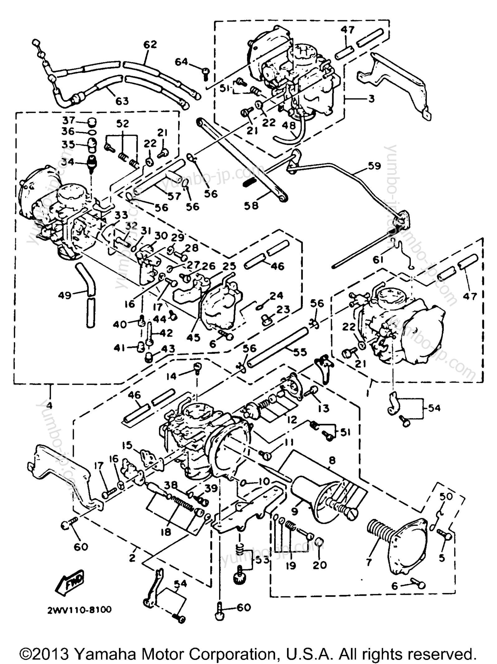 Carburetor Non California Model для мотоциклов YAMAHA XVZ13DBC CA 1991 г.