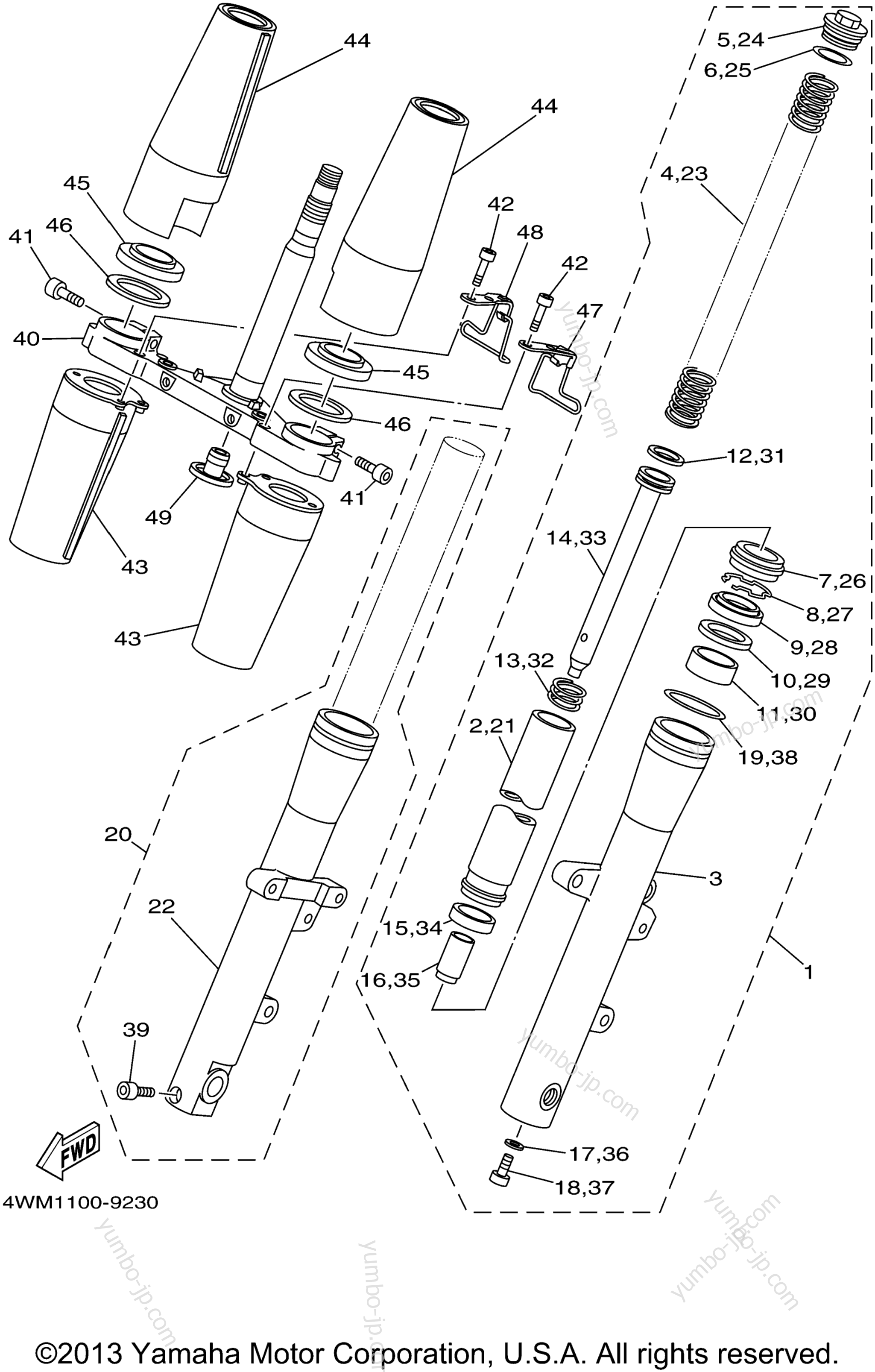 FRONT FORK для мотоциклов YAMAHA ROAD STAR SILVERADO (XV1600ATL) 1999 г.