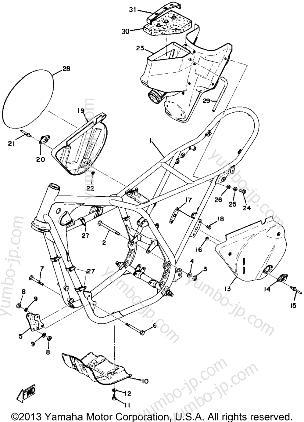 Frame - Side Cover for motorcycles YAMAHA MX250A 1974 year