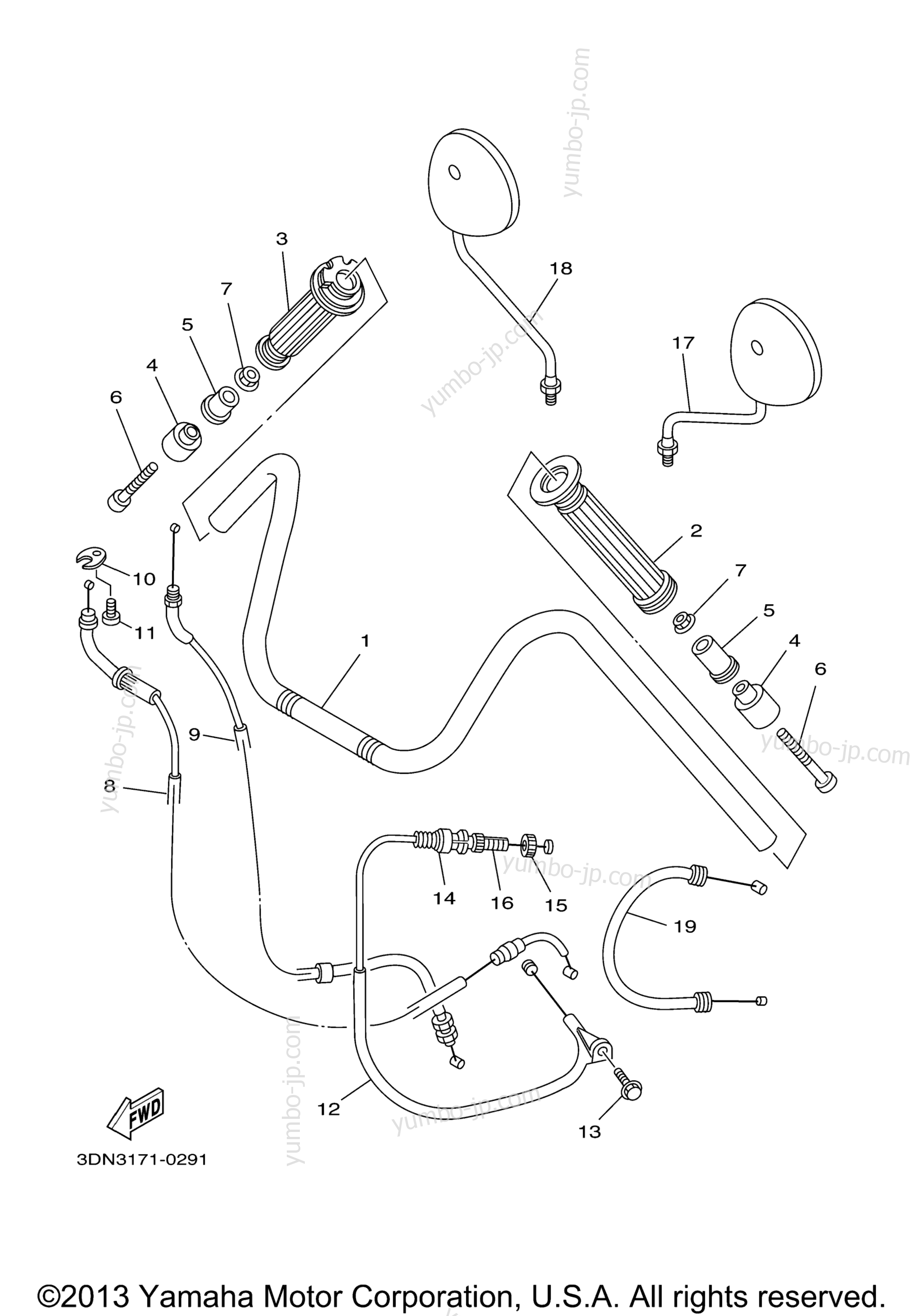 Steering Handle Cable for motorcycles YAMAHA V STAR 250 (XV250ZCB) CA 2010 year